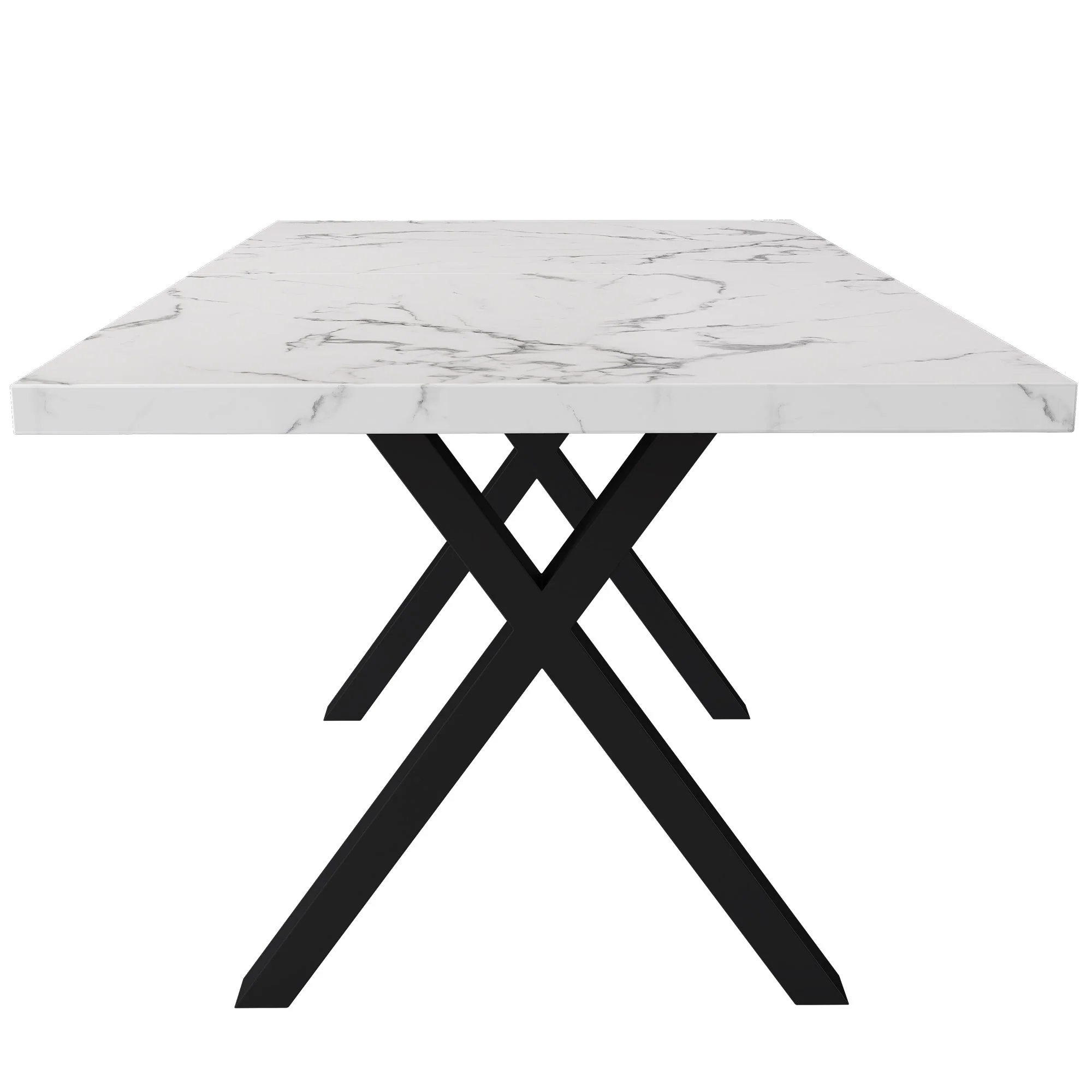 Dining Table Rectangular Crossed Legs Wrought Iron Marble Effect 140x80cm - Black and White - Image 7