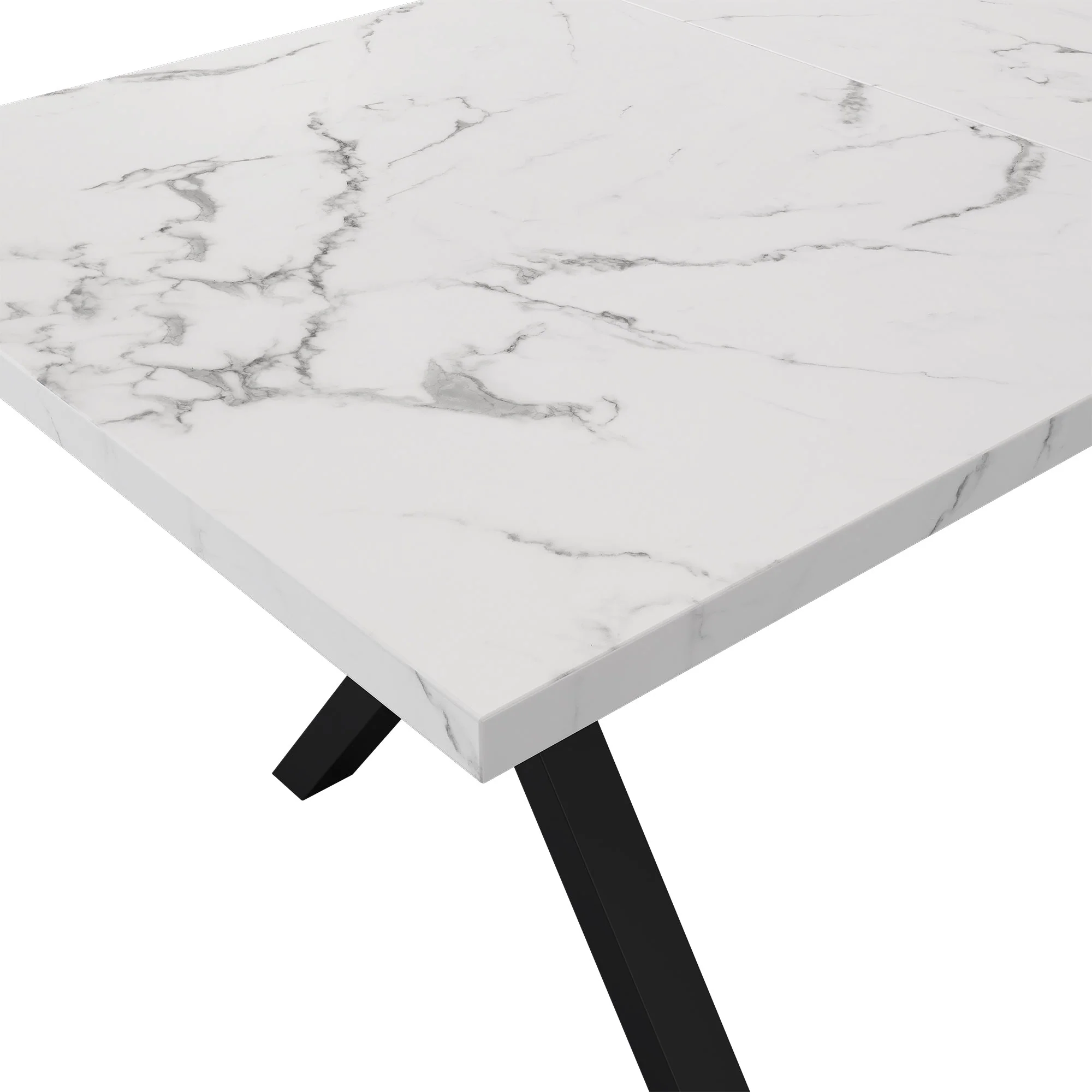 Dining Table Rectangular Crossed Legs Wrought Iron Marble Effect 140x80cm - Black and White - Image 9