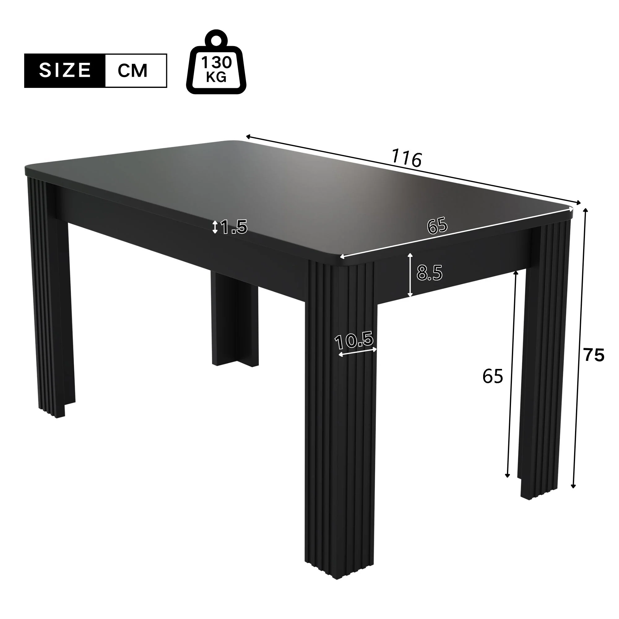 Dining Table Rectangular Modern Simple - Black - Image 4