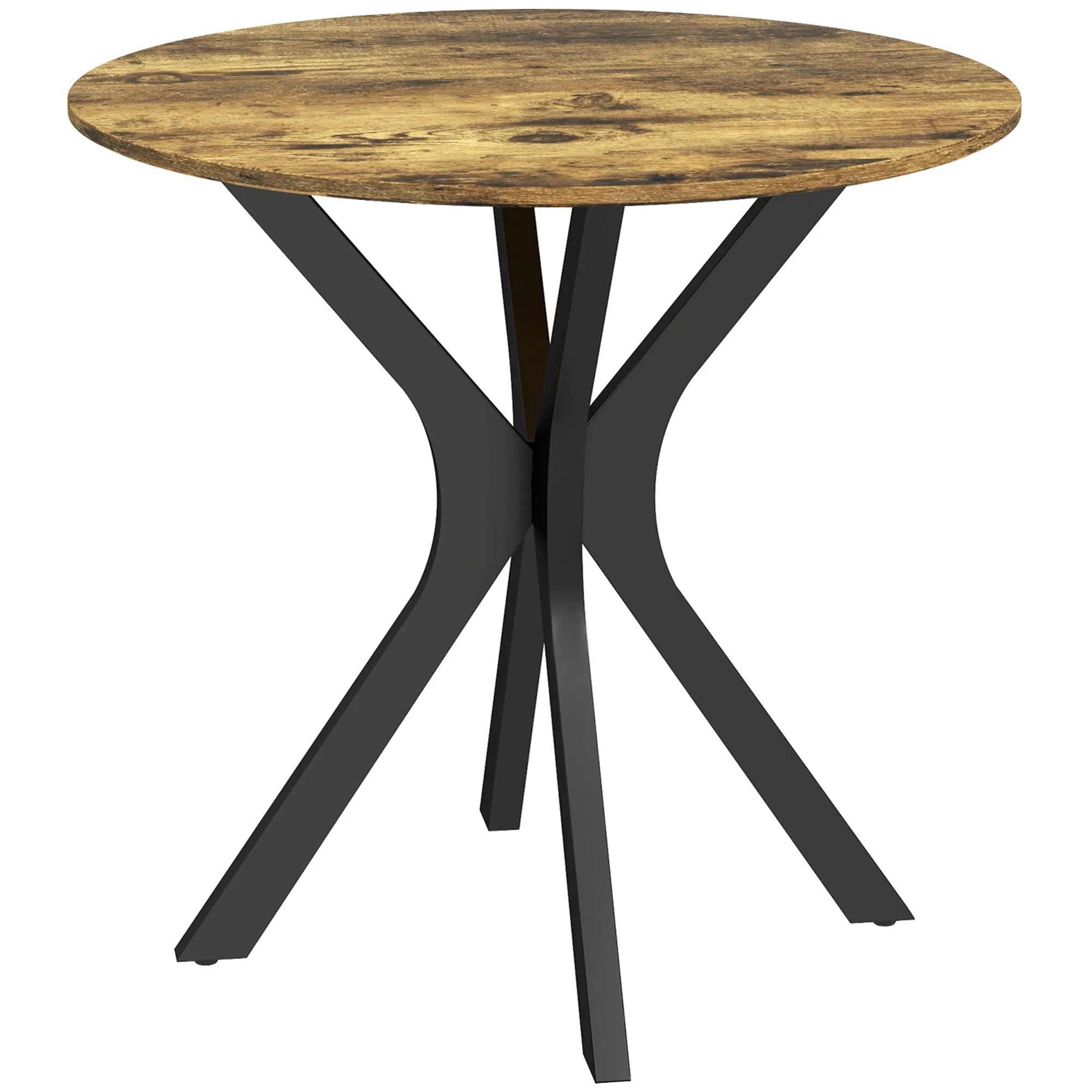 Dining Table Round 2-Person Bar Table, Spider Steel Frame, Rustic Brown - Image 2