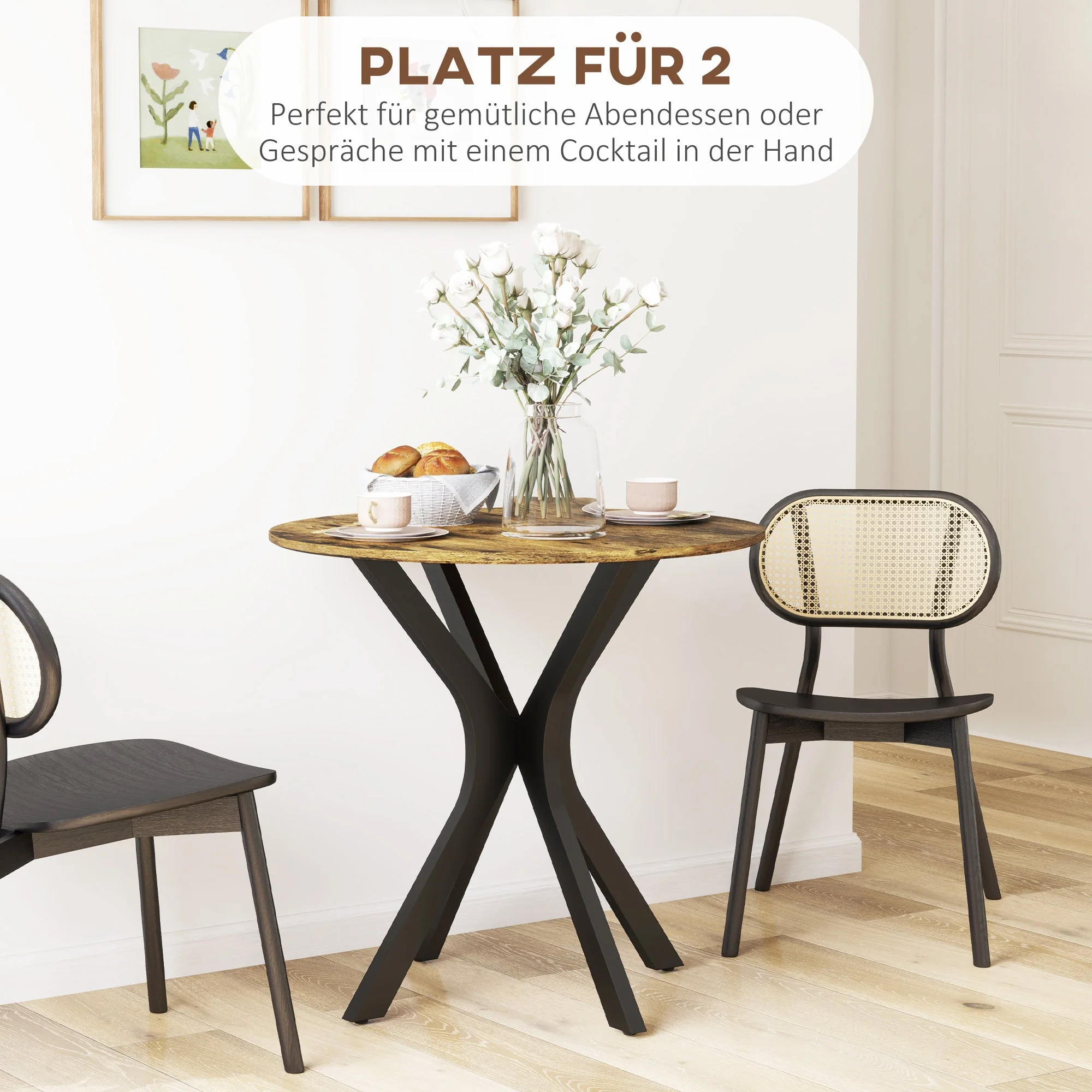 Dining Table Round 2-Person Bar Table, Spider Steel Frame, Rustic Brown - Image 4