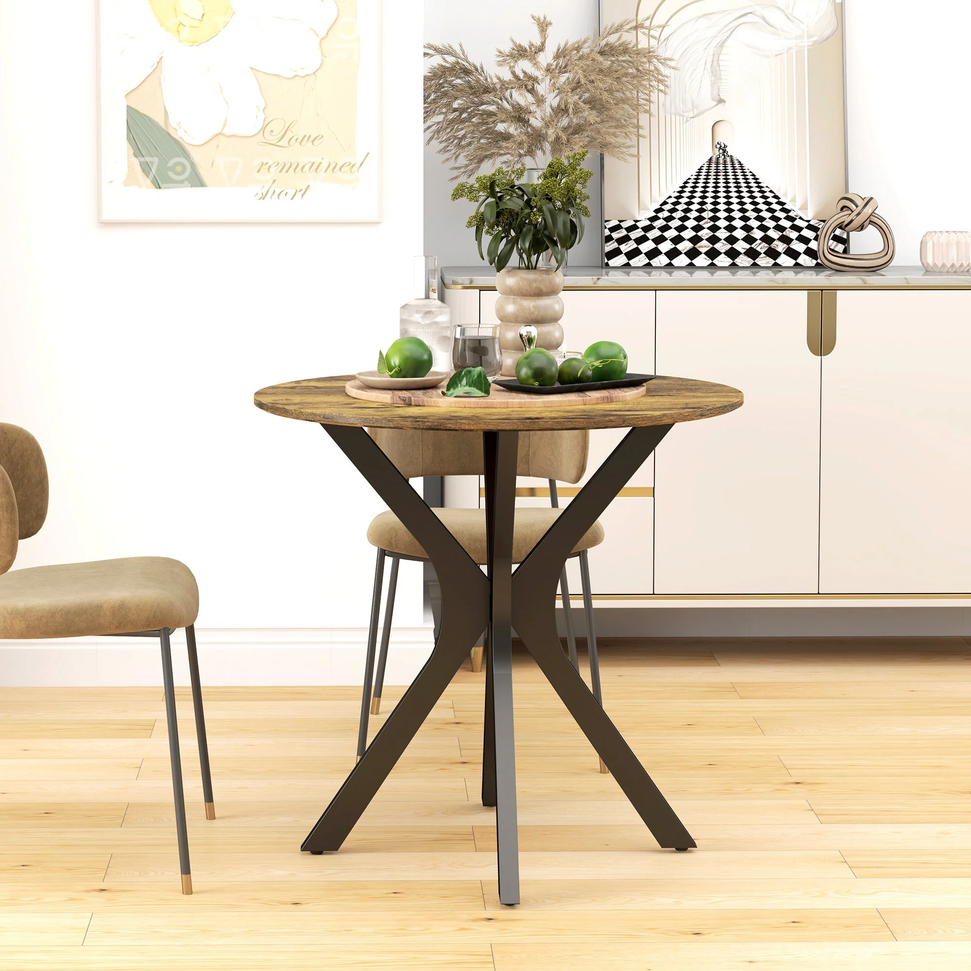 Dining Table Round 2-Person Bar Table, Spider Steel Frame, Rustic Brown - Image 6