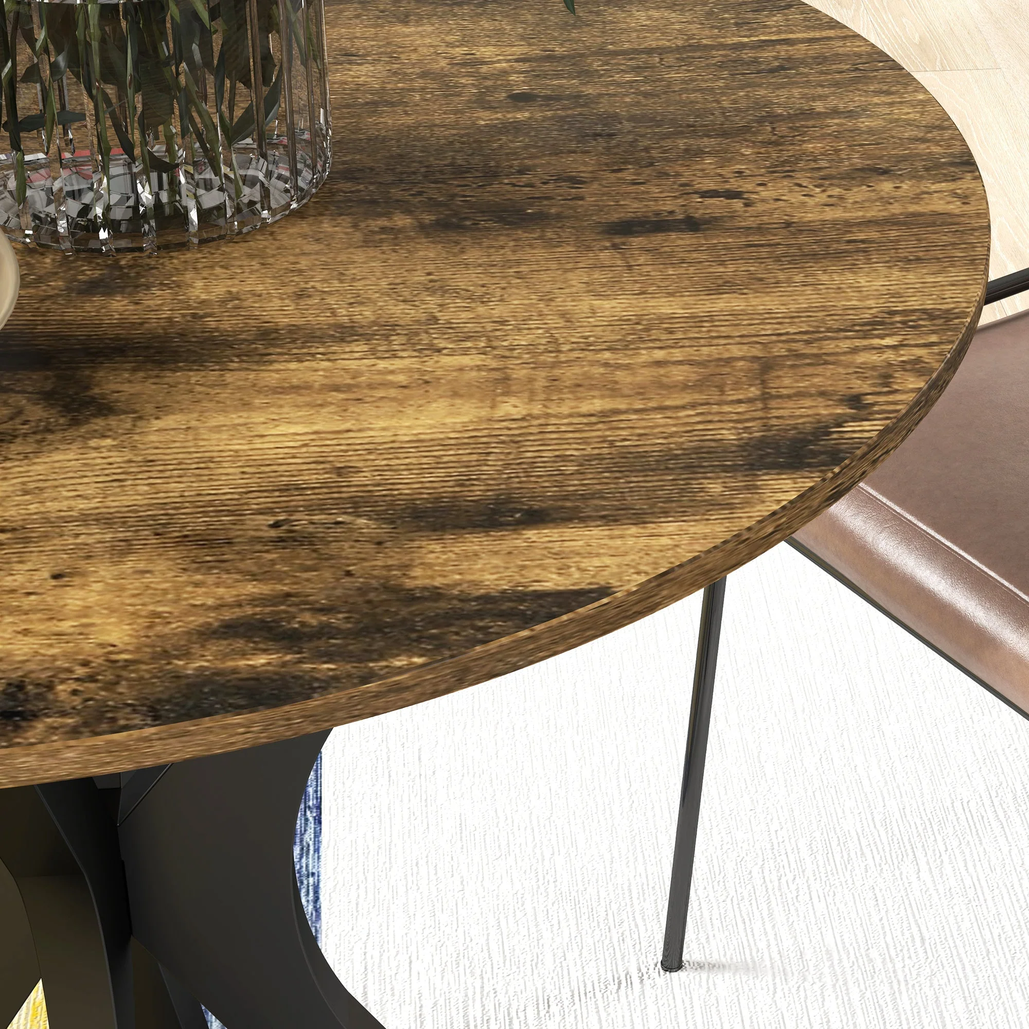 Dining Table Round 2-Person Bar Table, Spider Steel Frame, Rustic Brown - Image 8