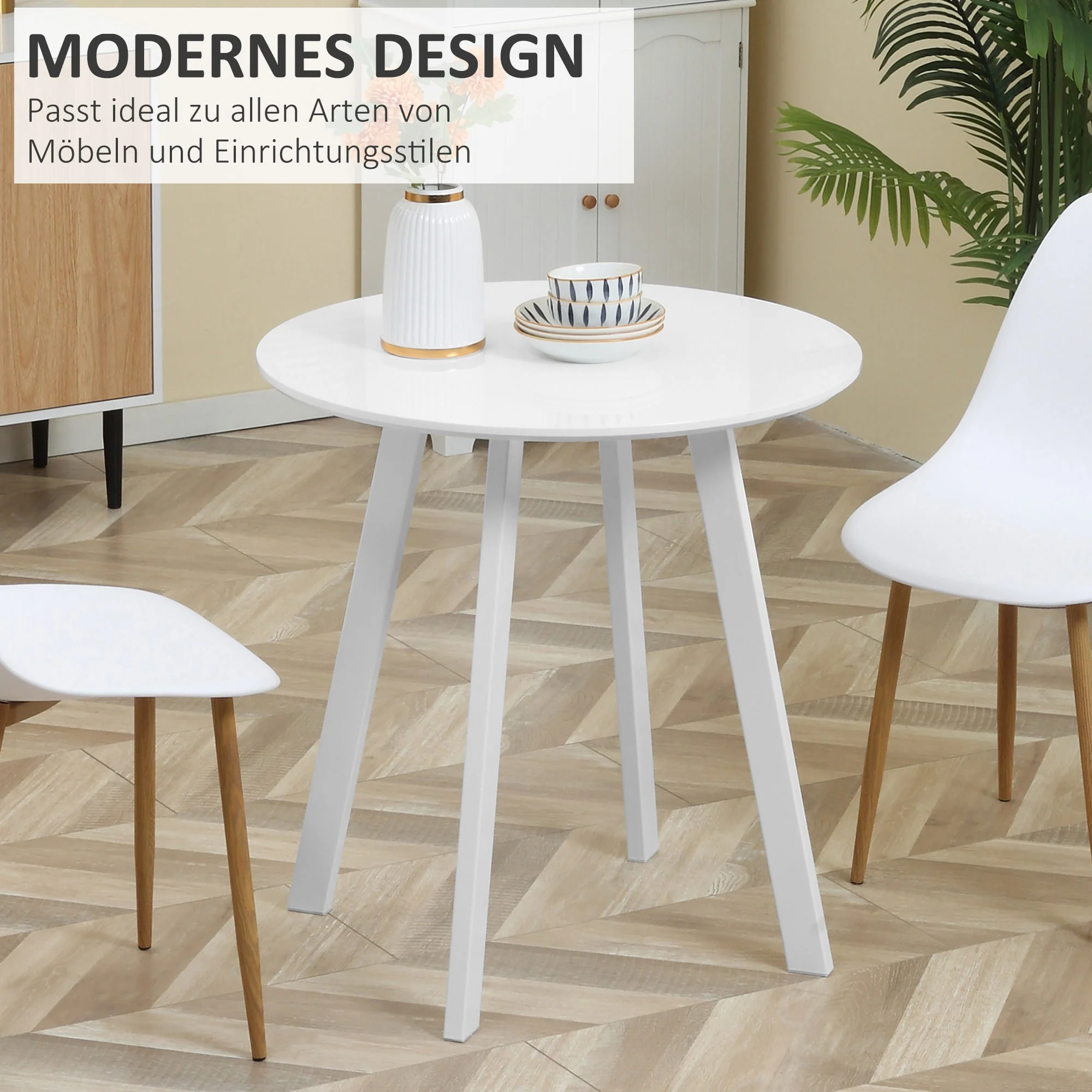 Dining Table Round Kitchen Side Room Angled Legs White 72x72x75cm - Image 4