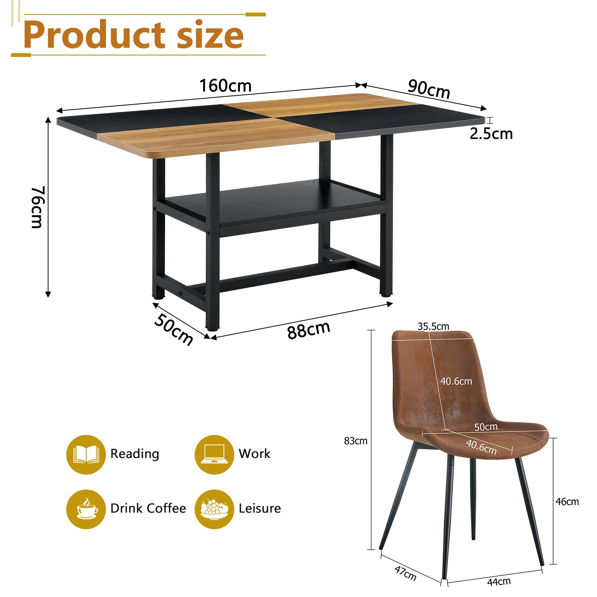 Dining Table Set, 160 cm Rectangular with Storage & 4 Chairs, Brown Tech-Fabric - Image 4