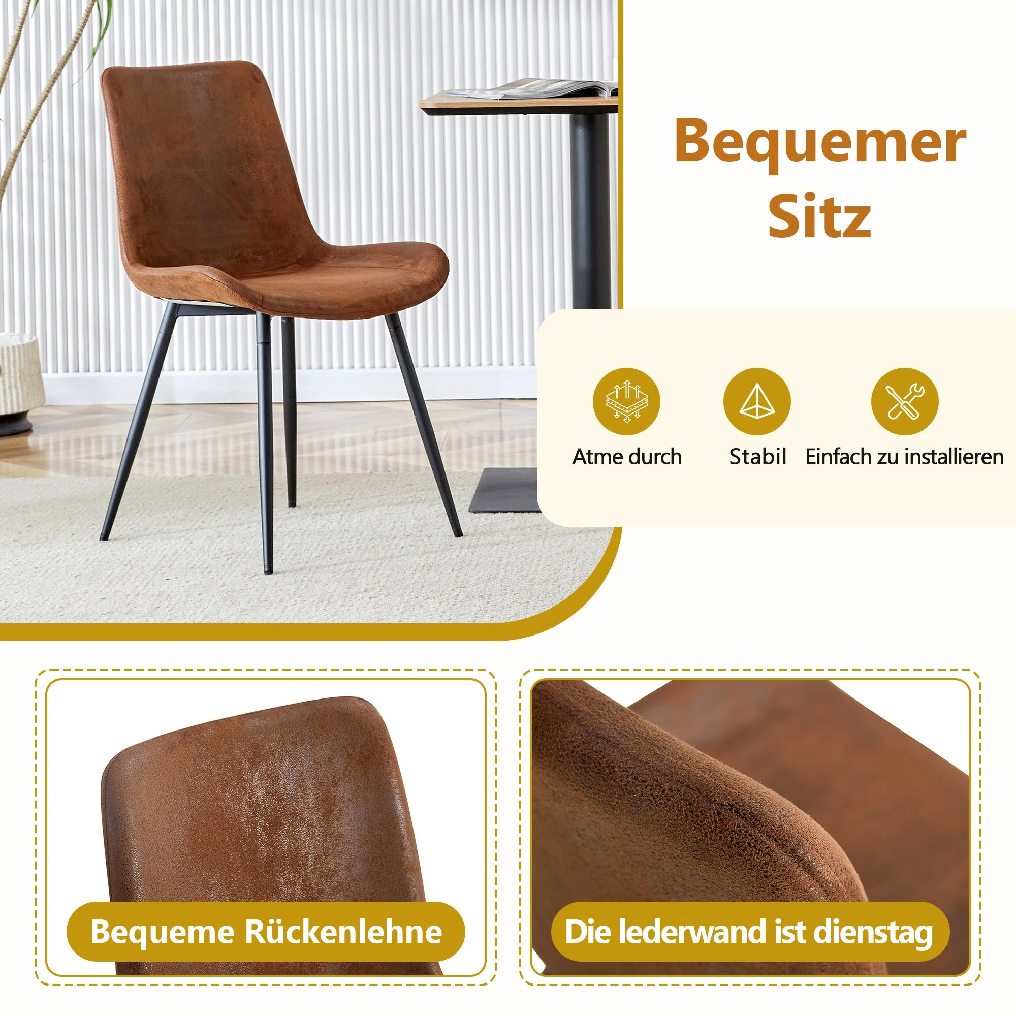 Dining Table Set, 160 cm Rectangular with Storage & 4 Chairs, Brown Tech-Fabric - Image 5
