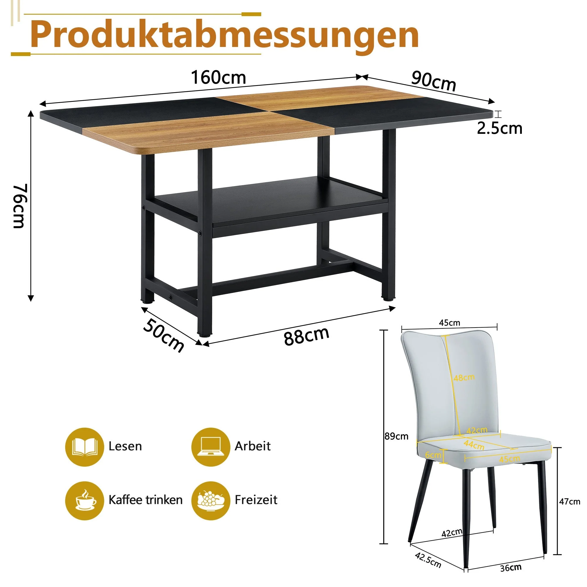 Dining Table Set 160cm Rectangular with Storage & 6 Chairs Light Grey PU Leather/Black Metal - Image 4