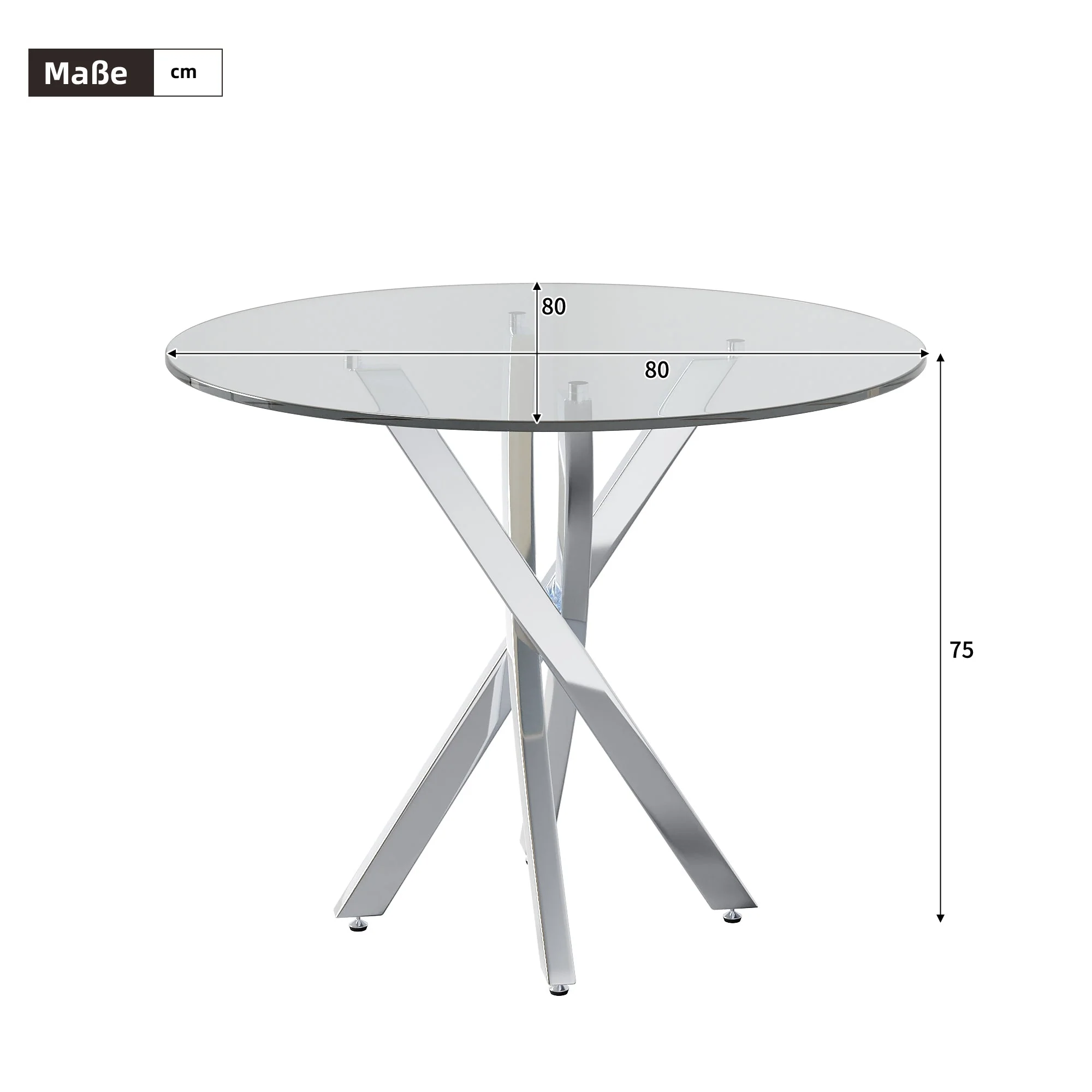 Dining Table Set - 3-Piece 80x80cm Tempered Glass Top Black Chairs - Silver Legs - Image 5