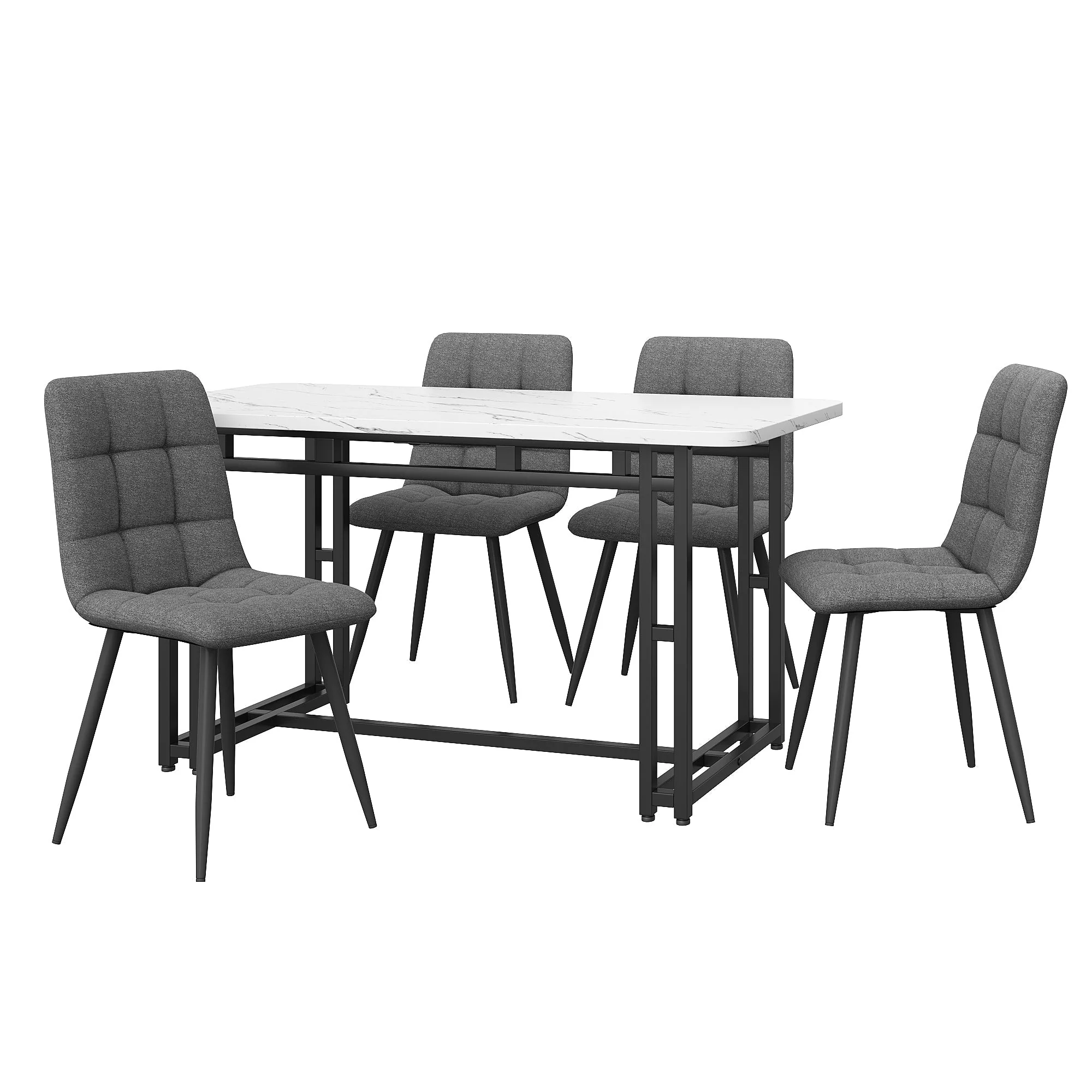 Dining Table Set 5-Piece 120x70cm Modern Kitchen Dark Grey Linen Black - Image 3