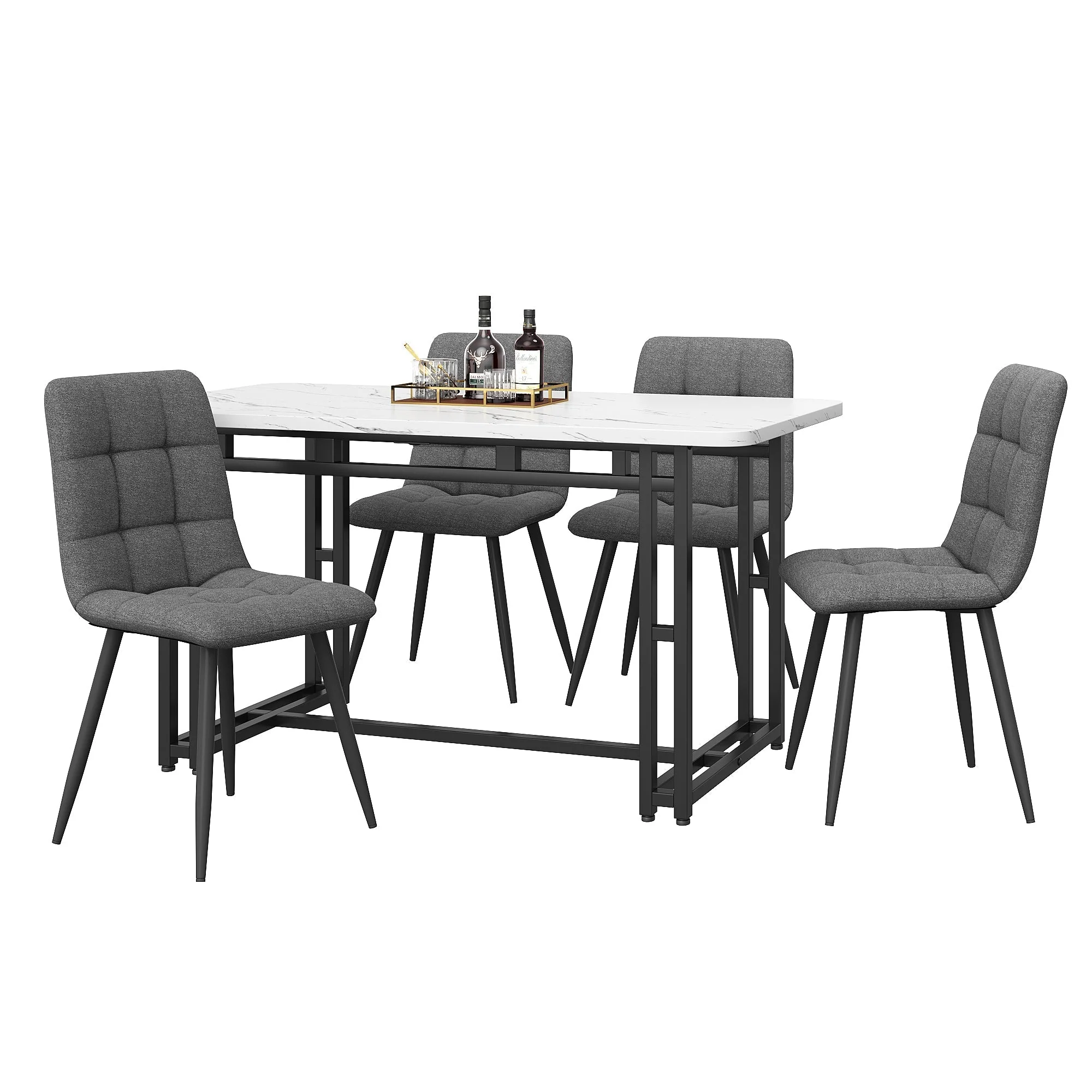 Dining Table Set 5-Piece 120x70cm Modern Kitchen Dark Grey Linen Black - Image 4
