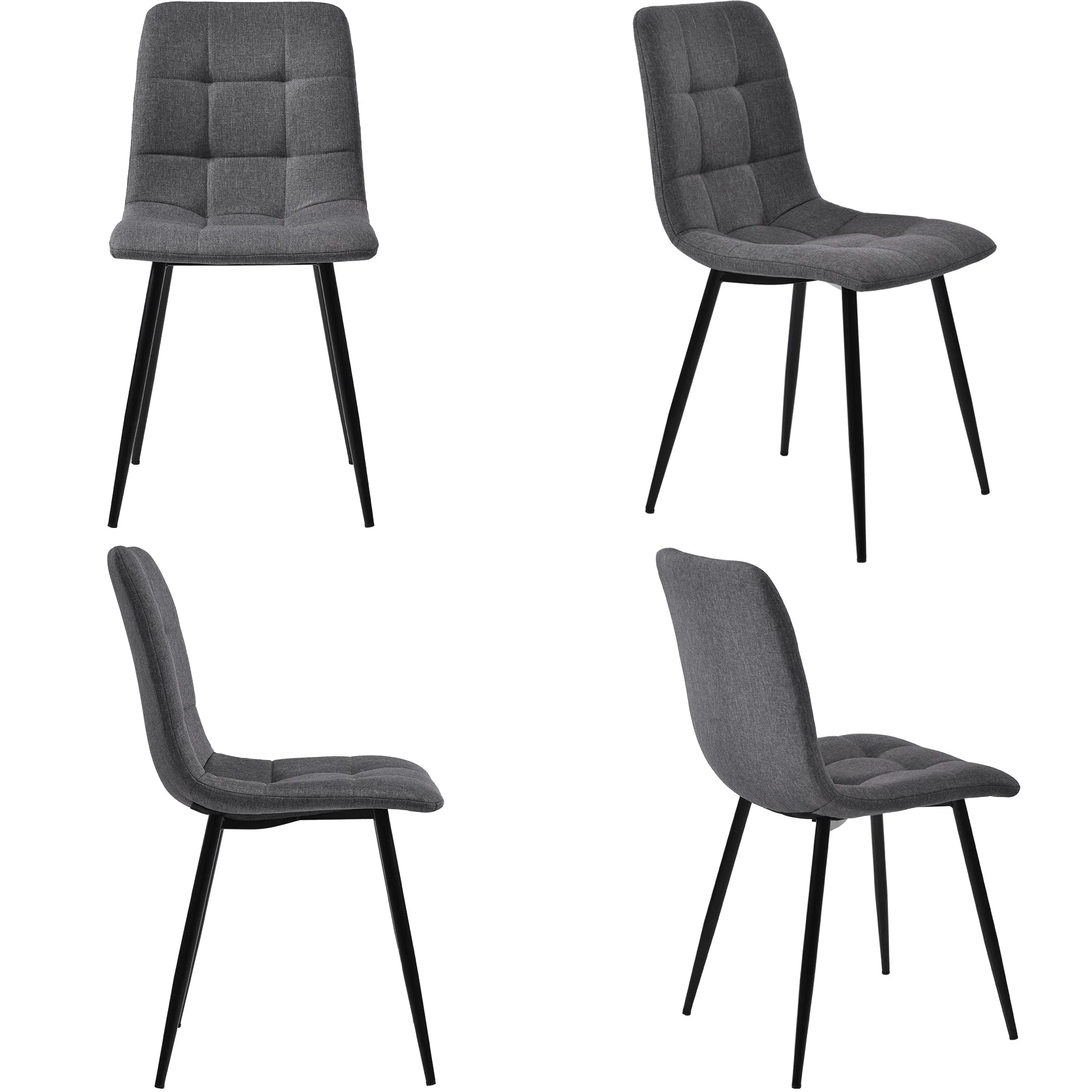 Dining Table Set 5-Piece 120x70cm Modern Kitchen Dark Grey Linen Black - Image 5
