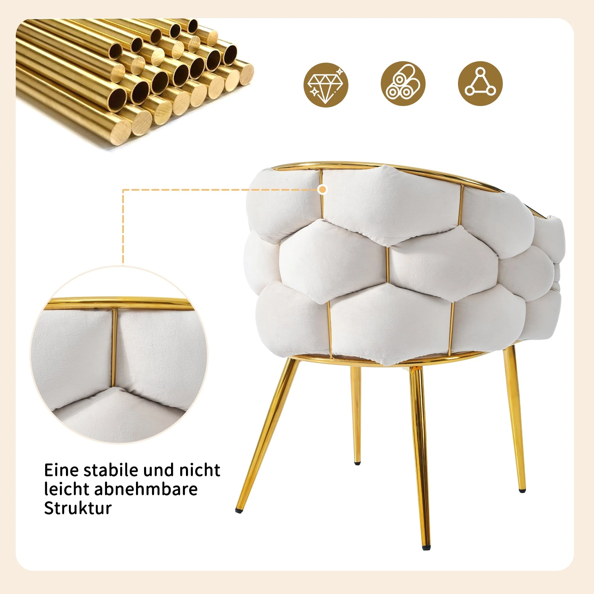 Dining Table Set 5-Piece 140x80cm - Marble Pattern Gold Legs - Image 5