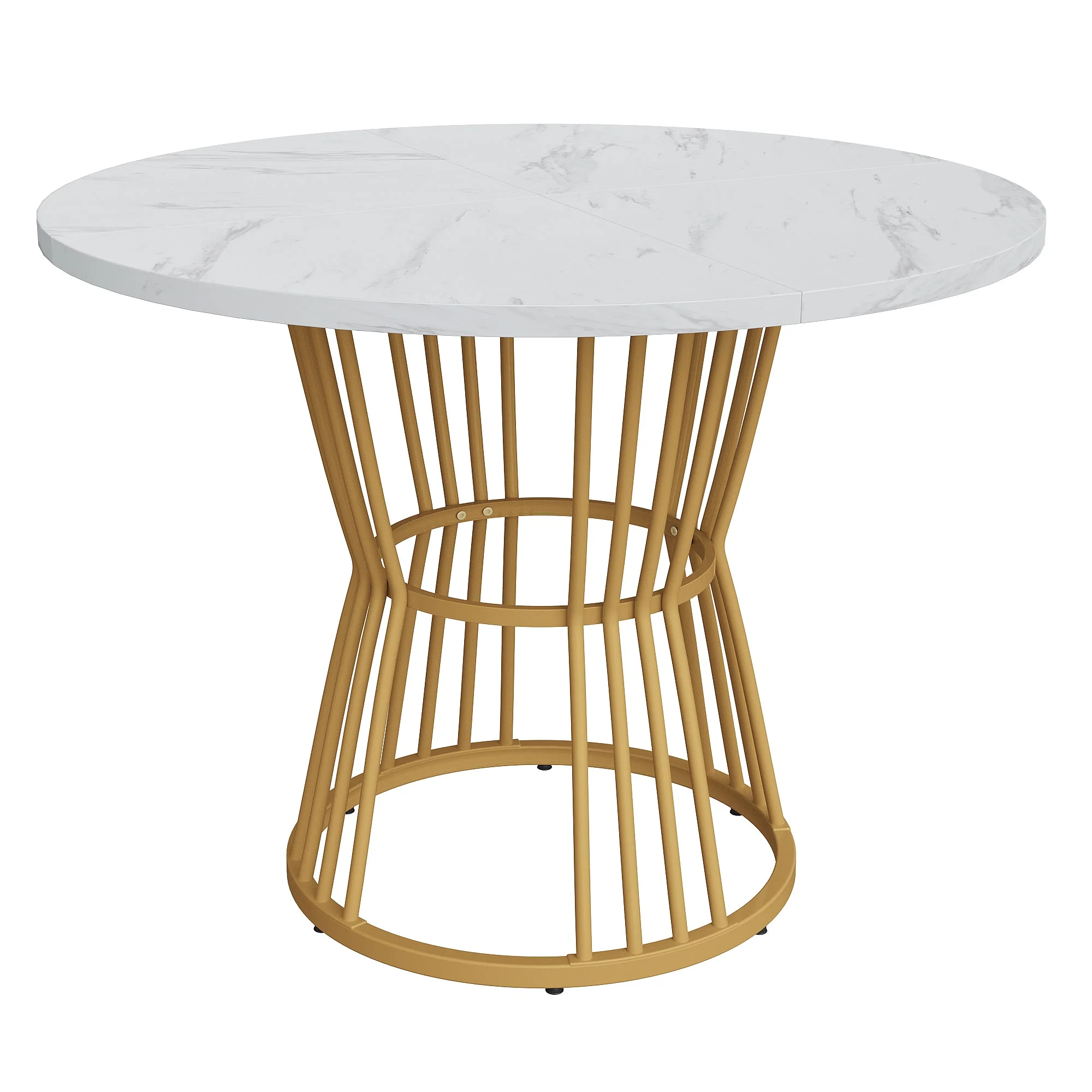 Dining Table Set (5-Piece) Round 100cm Table Gold Metal Legs White MDF Black Velvet Chairs - Image 7