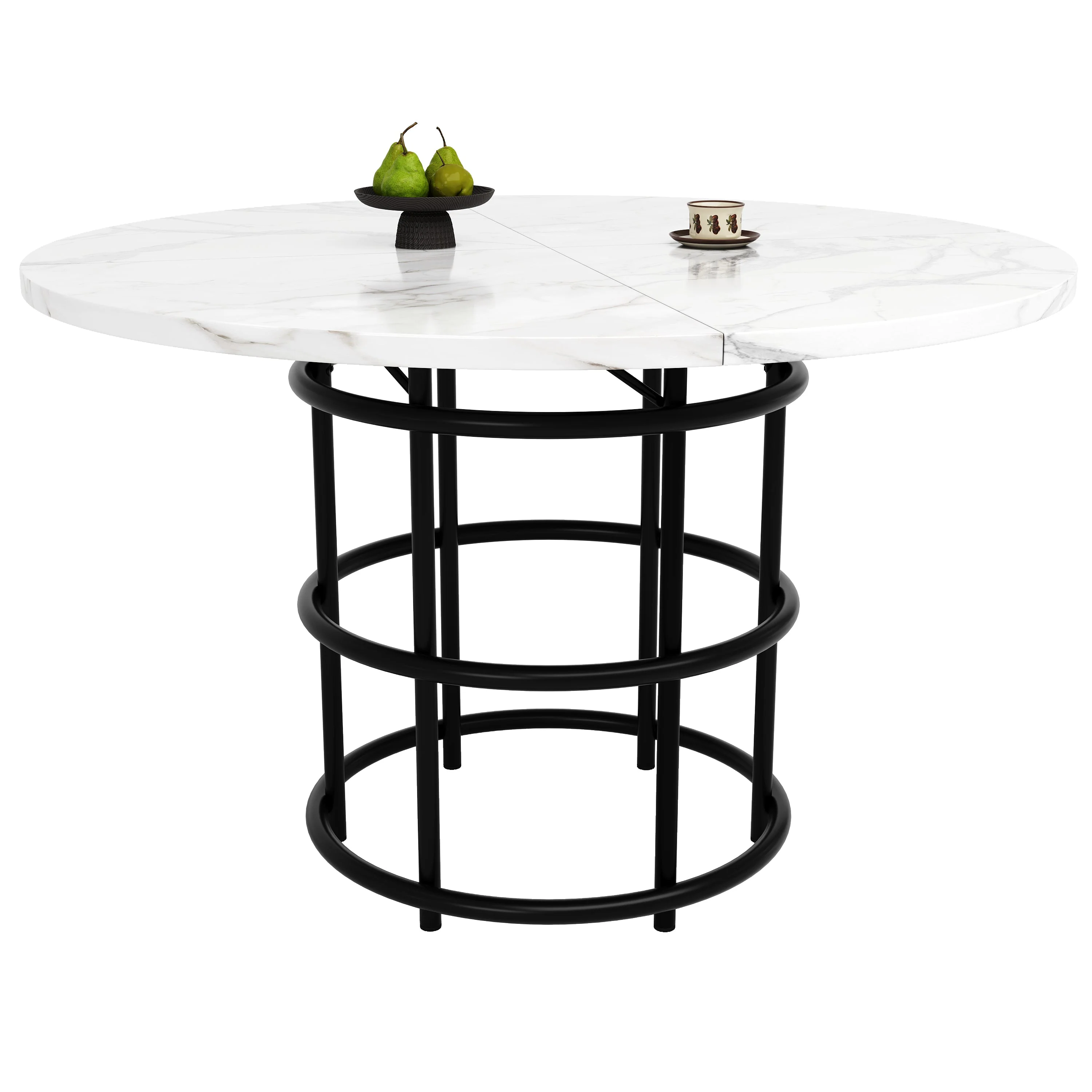 Dining Table Set 5-Piece Round 100cm White MDF/Grey Velvet - Image 7