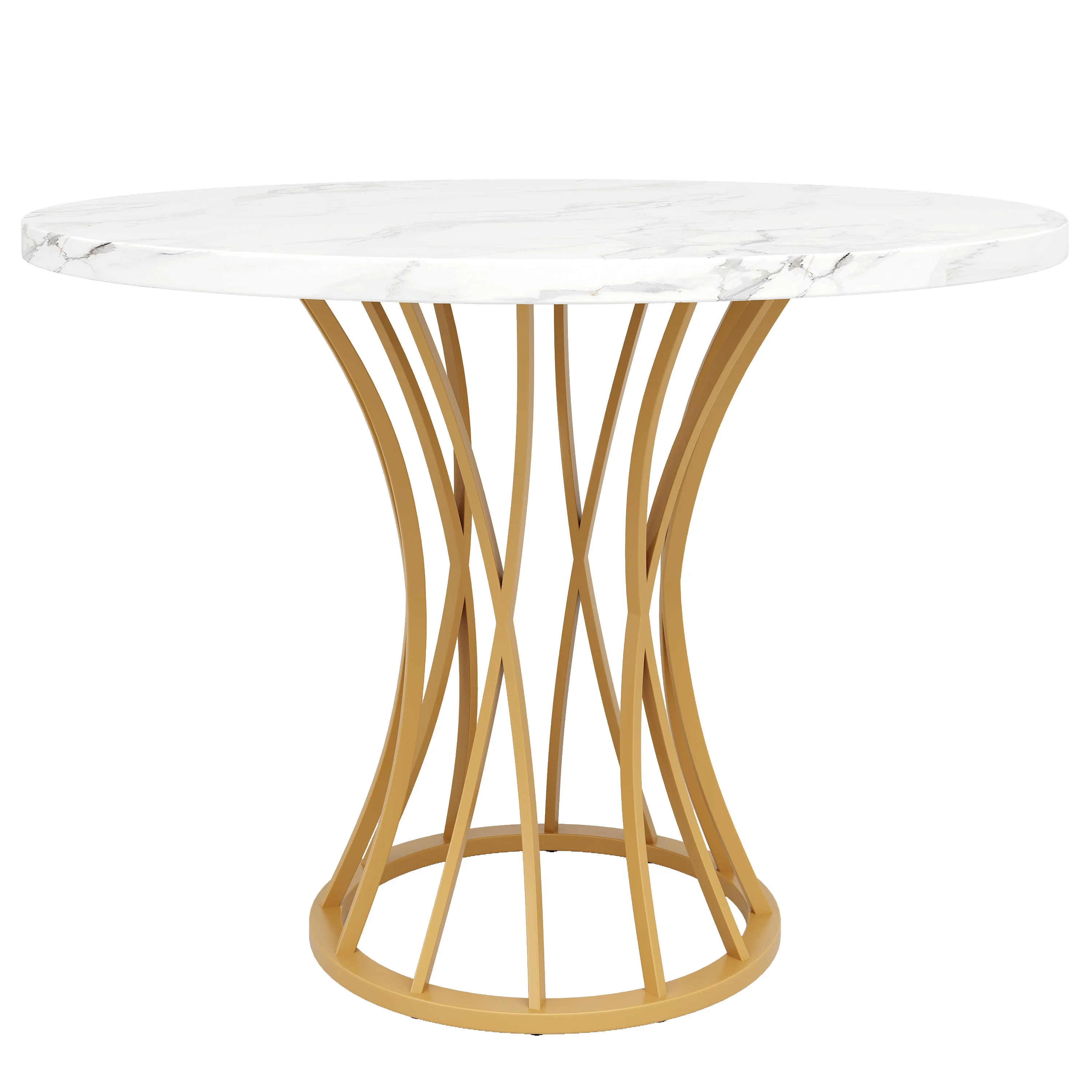 Dining Table Set 5-Piece Round 80cm White Marble Top Gold Legs Grey Velvet - Image 10
