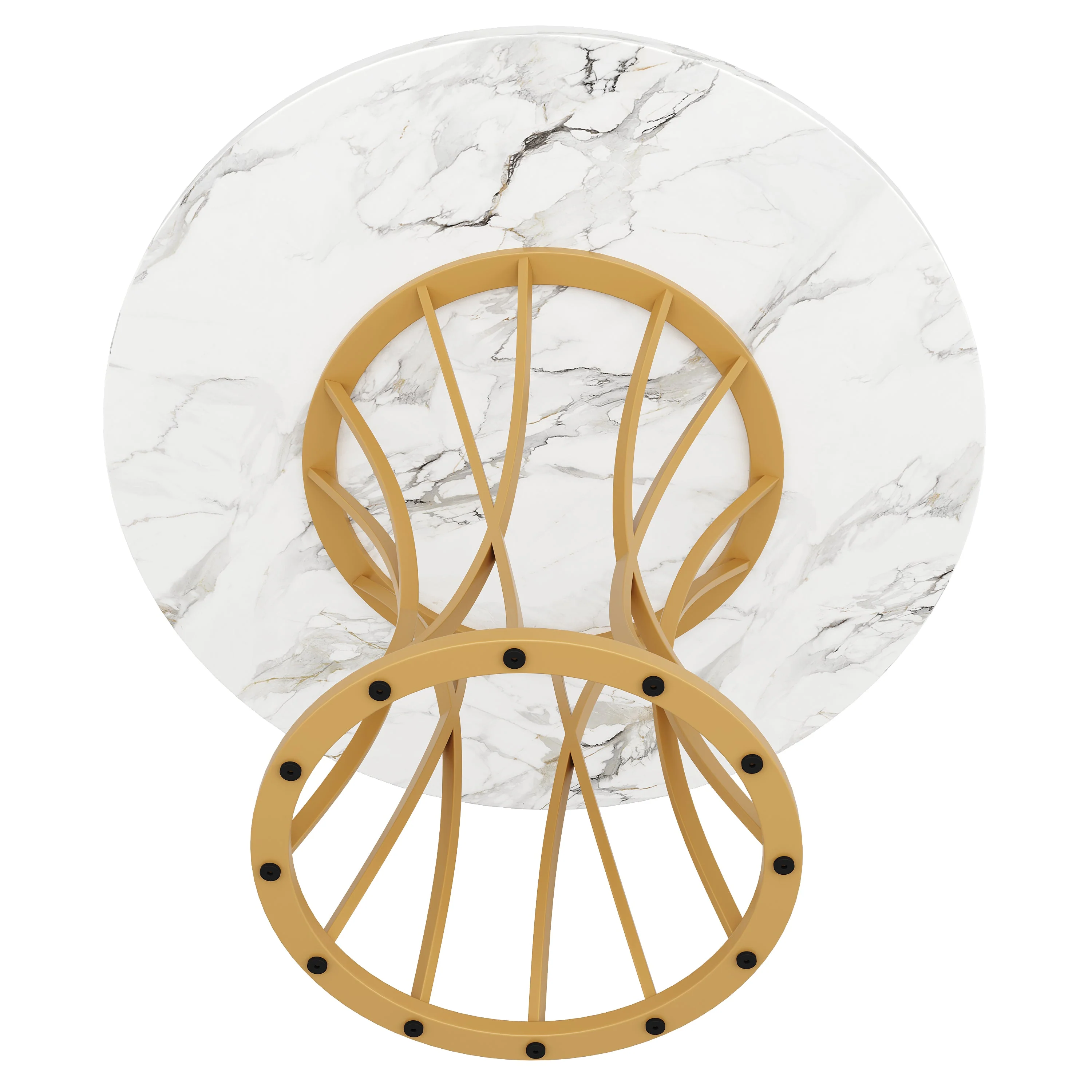 Dining Table Set 5-Piece Round 80cm White Marble Top Gold Legs Grey Velvet - Image 7