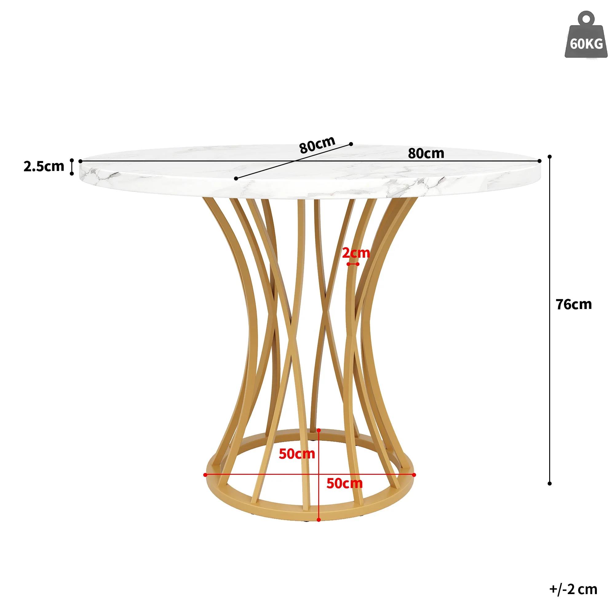 Dining Table Set 5-Piece Round 80cm White Marble Top Gold Legs Grey Velvet - Image 9