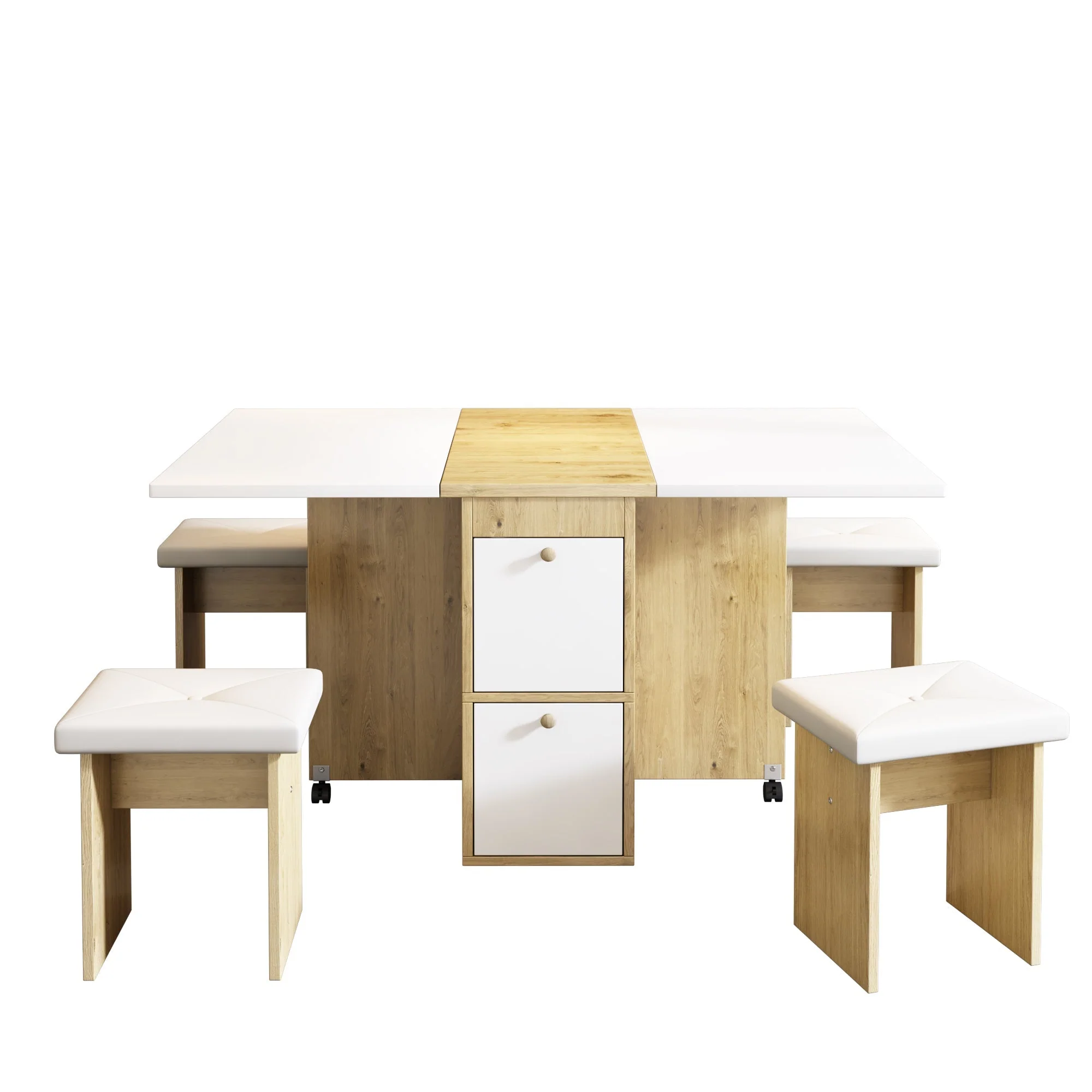 Dining Table Set Extendable Folding Multifunctional 4 Chairs White + Oak - Image 6