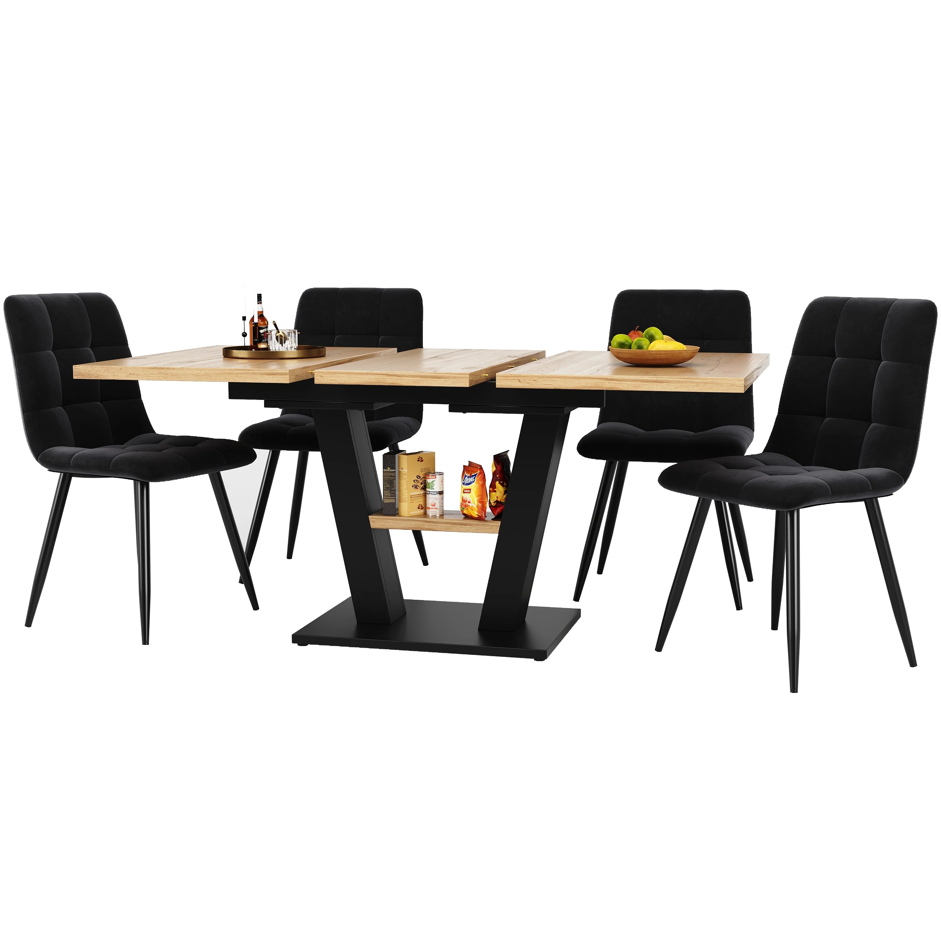 Dining Table Set Extendable V-Legs 5-Piece - Velvet - Image 7
