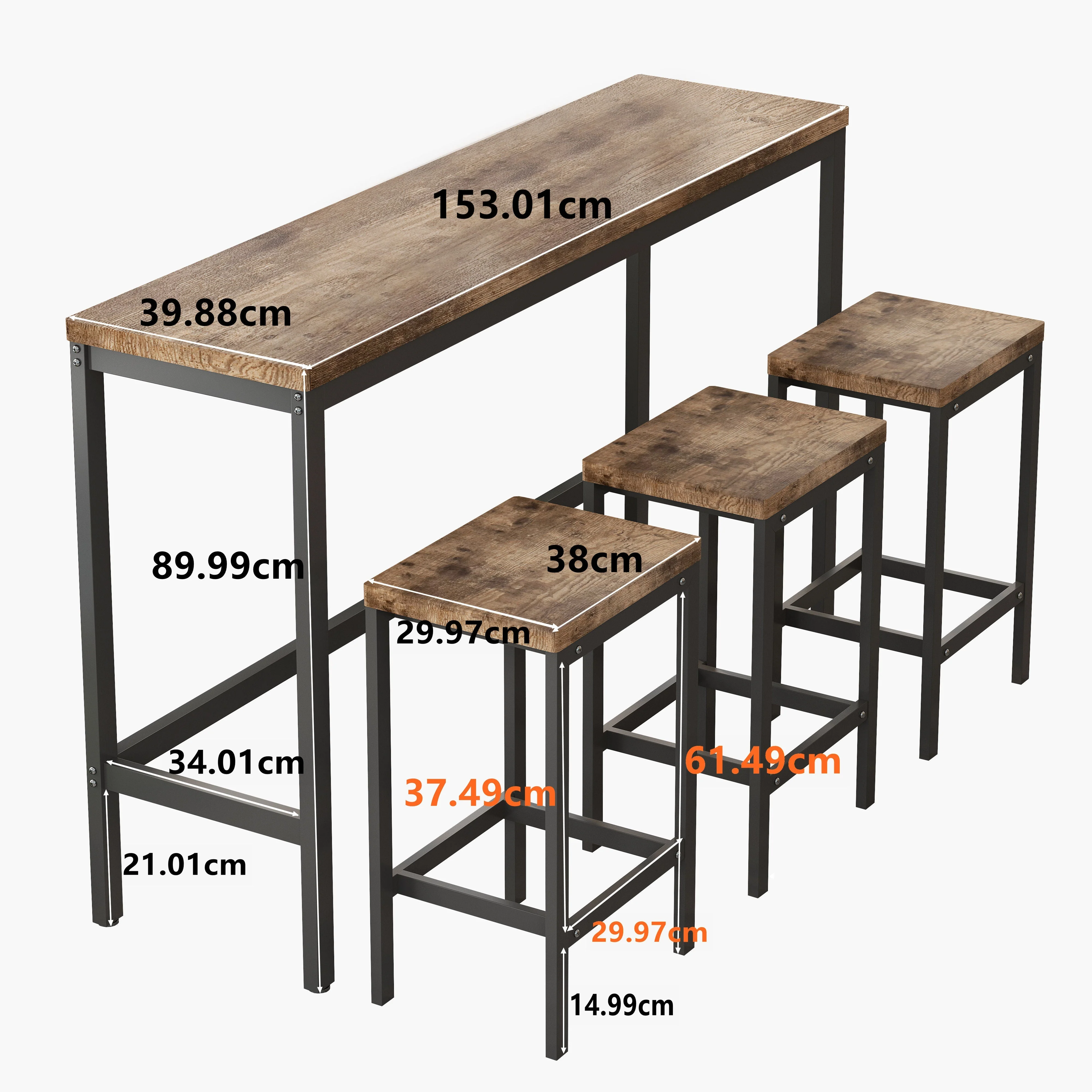 Dining Table Set, Modern Design with 3 Stools, Natural - Image 5