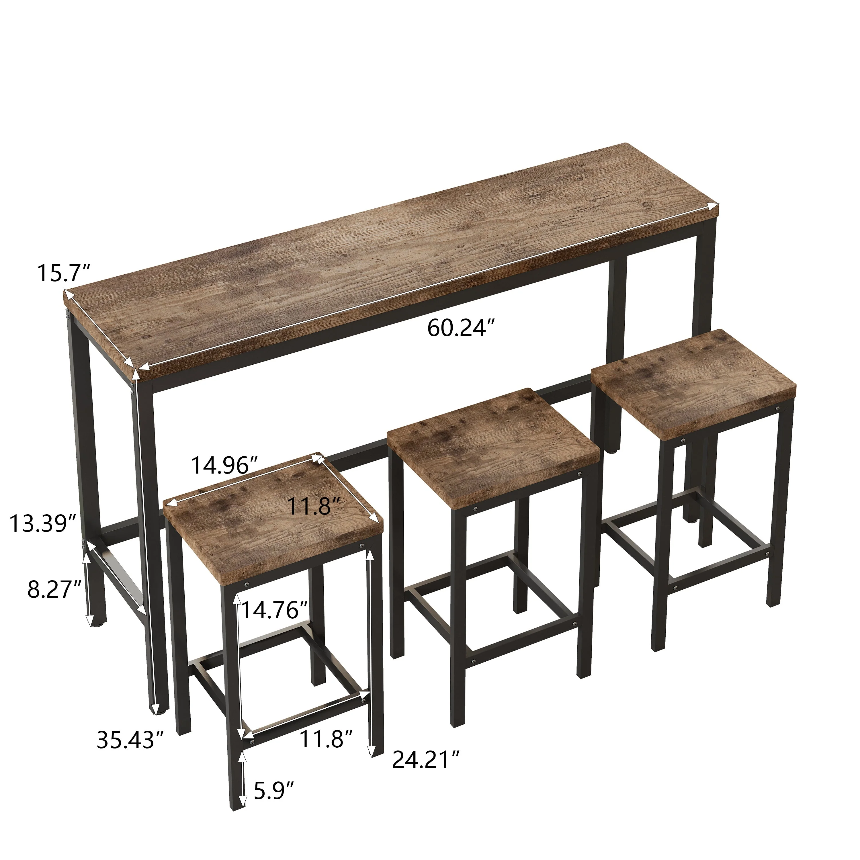 Dining Table Set, Modern Design with 3 Stools, Natural - Image 6