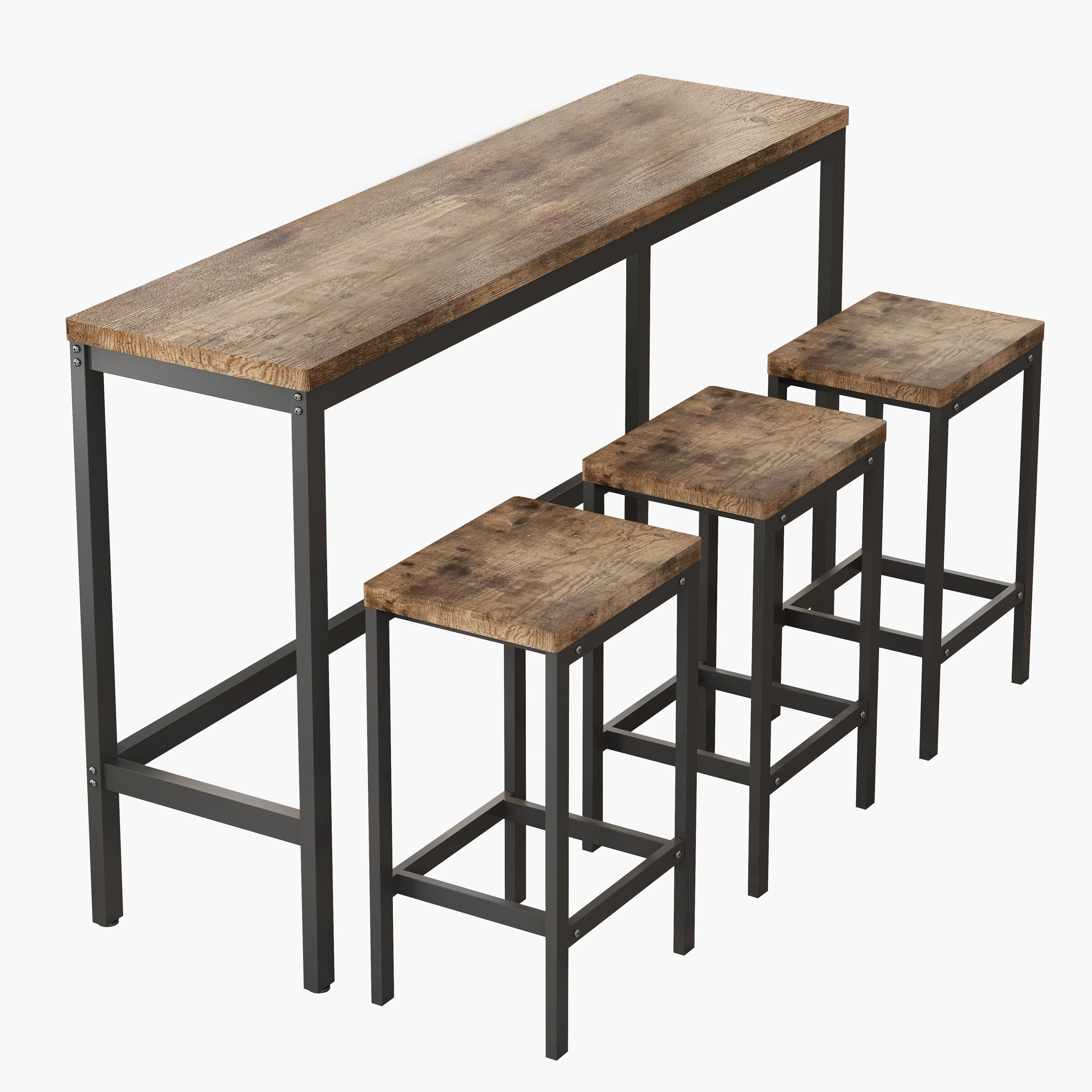 Dining Table Set, Modern Design with 3 Stools, Natural - Image 7
