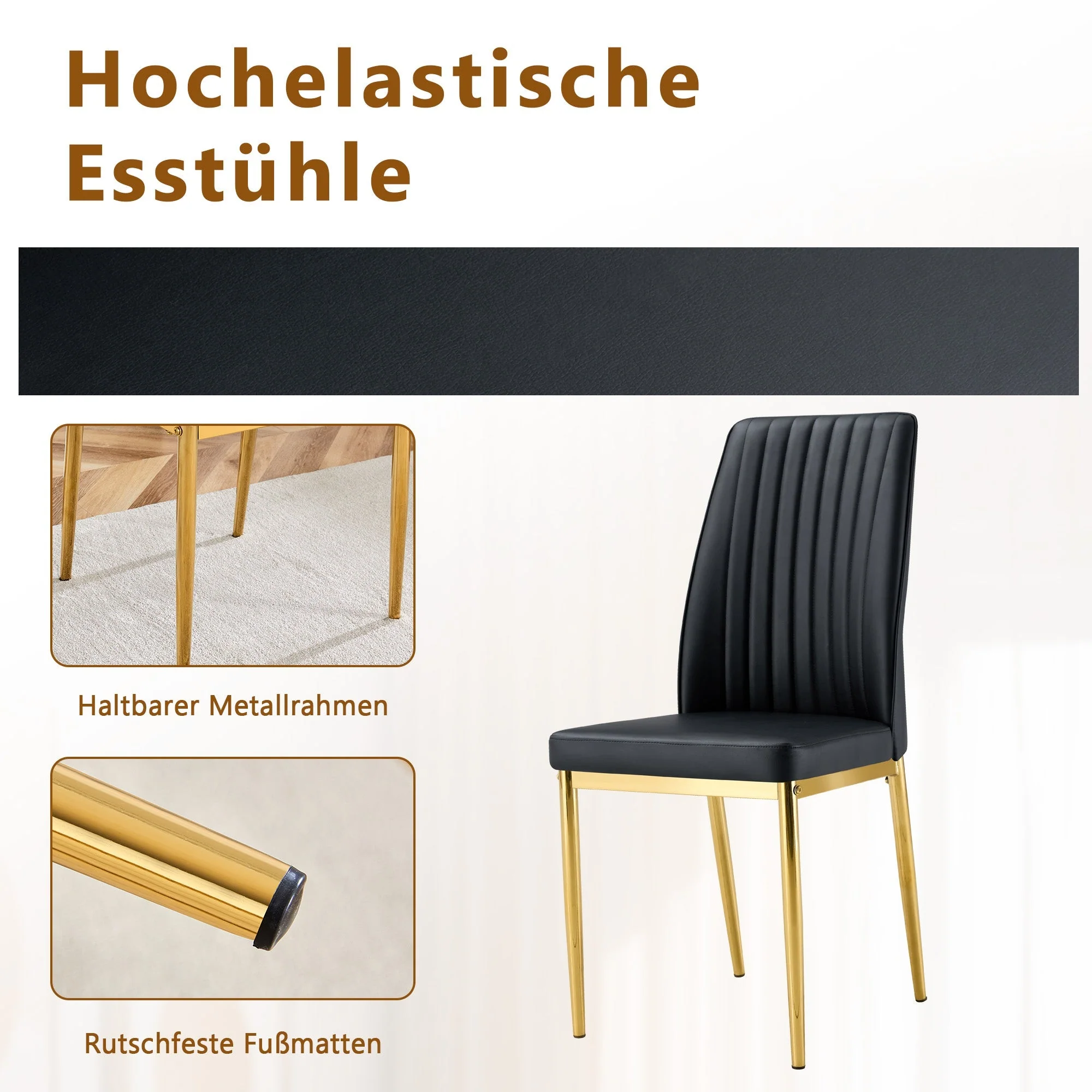 Dining Table Set Modern Minimalist Glass Table Ø85cm with 4 Chairs - Faux Leather Black - Image 10