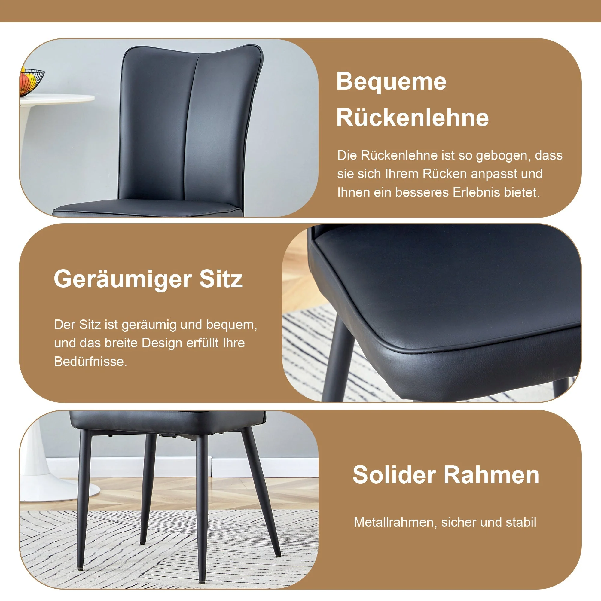 Dining Table Set Round 100cm 4 Chairs - Wood Look/Black PU - Image 7