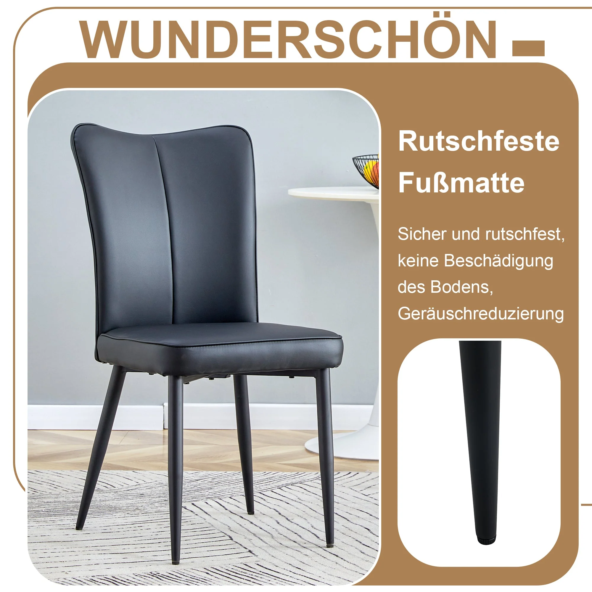Dining Table Set Round 100cm Wood Look 2 Chairs - Black PU - Image 5