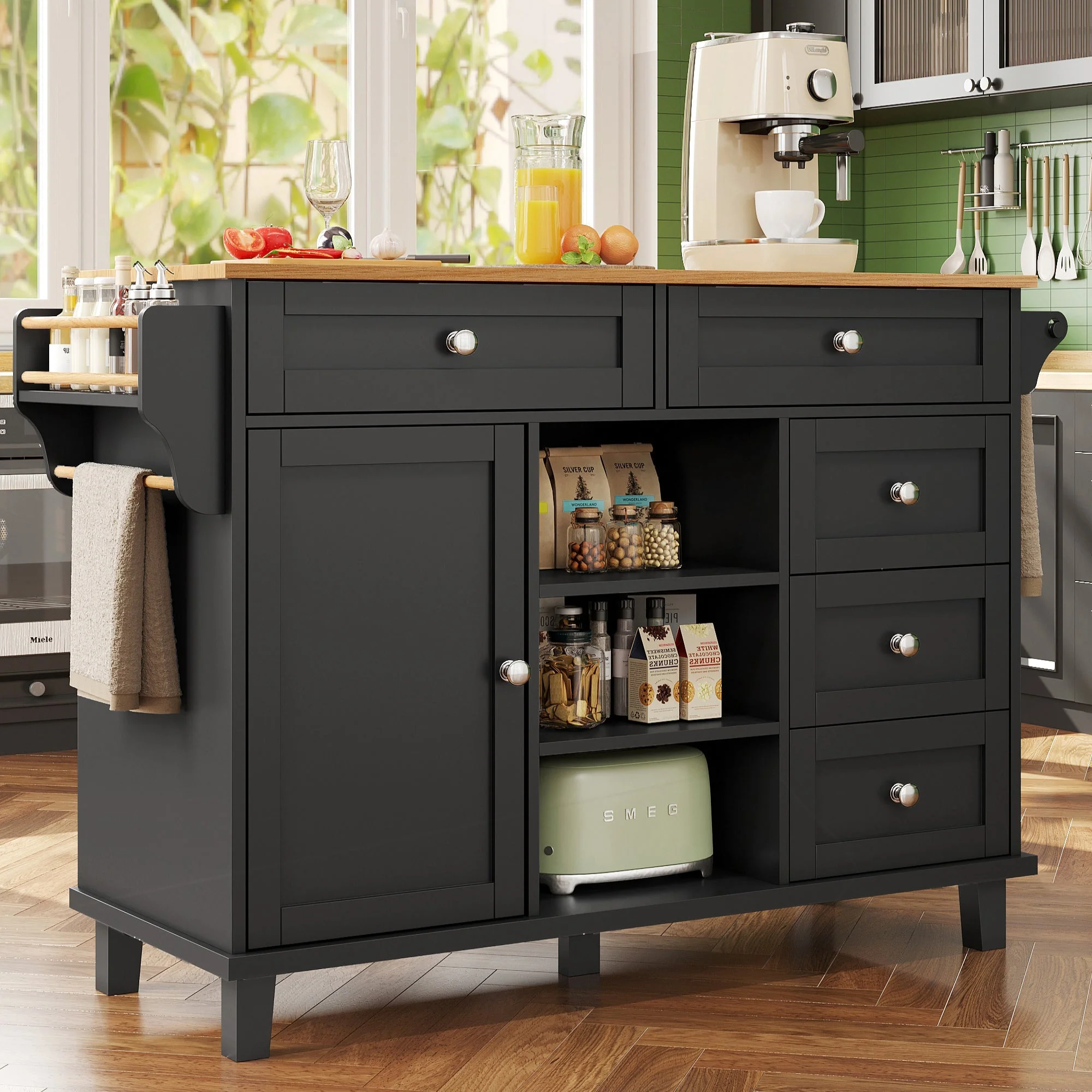 Dining Trolley 134x46x92cm Mobile & Stationary Storage Cabinet Black - Image 2