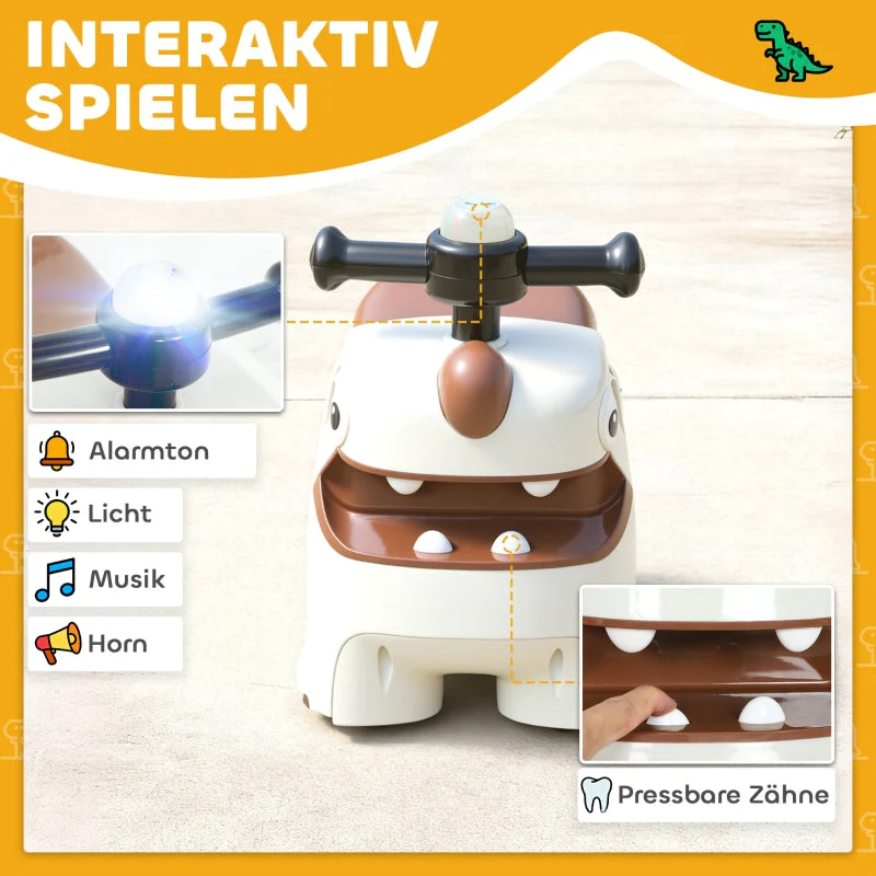 Dinosaur Push Car with Steering Wheel, Lights and Sounds, Cream White and Brown - Image 5