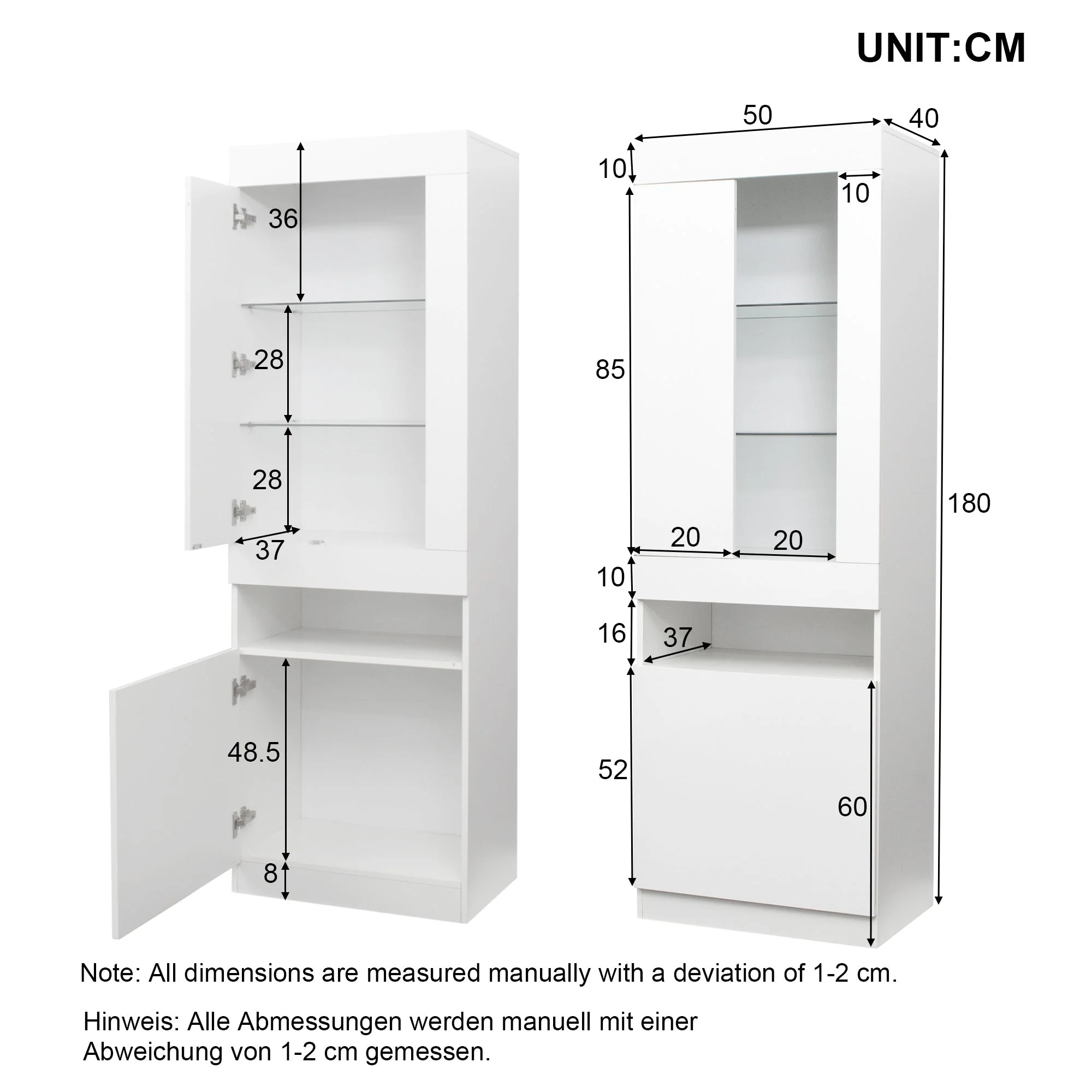 Display Cabinet, 16-Color LED, Freestanding Storage, White - Image 2