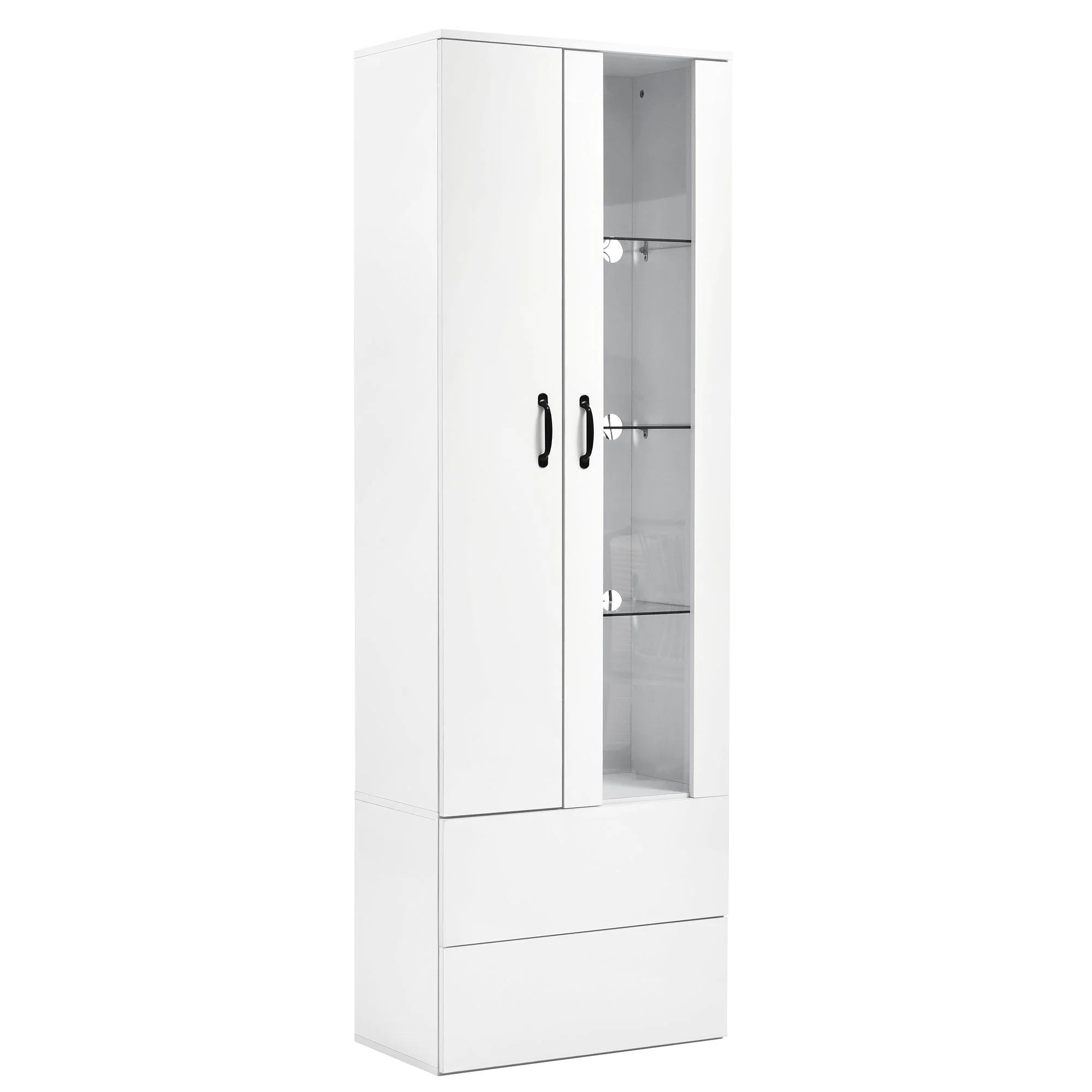 Display Cabinet, 16-Color LED Illuminated with 2 Transparent Doors, Freestanding, White - Image 10