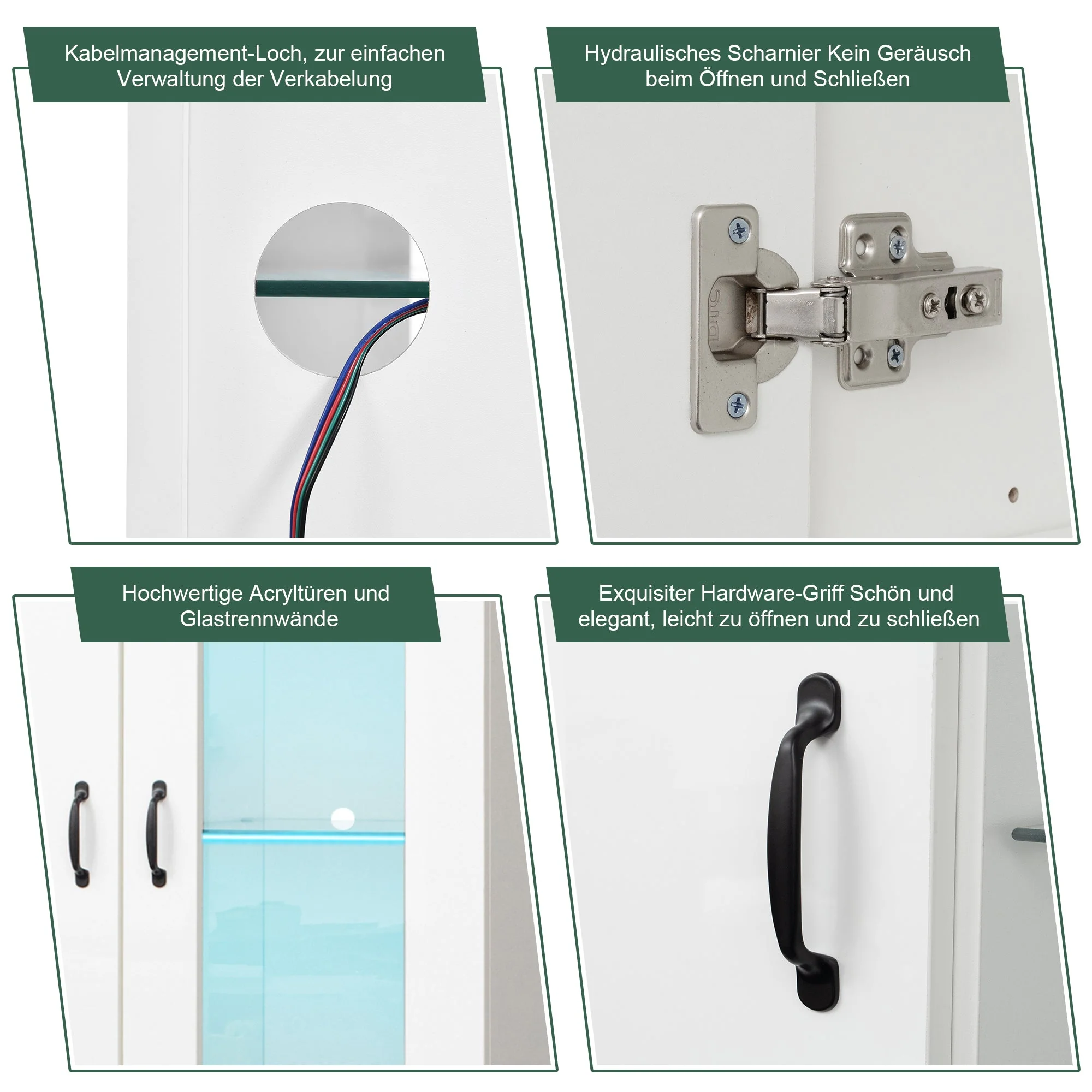 Display Cabinet, 16-Color LED Illuminated with 2 Transparent Doors, Freestanding, White - Image 5