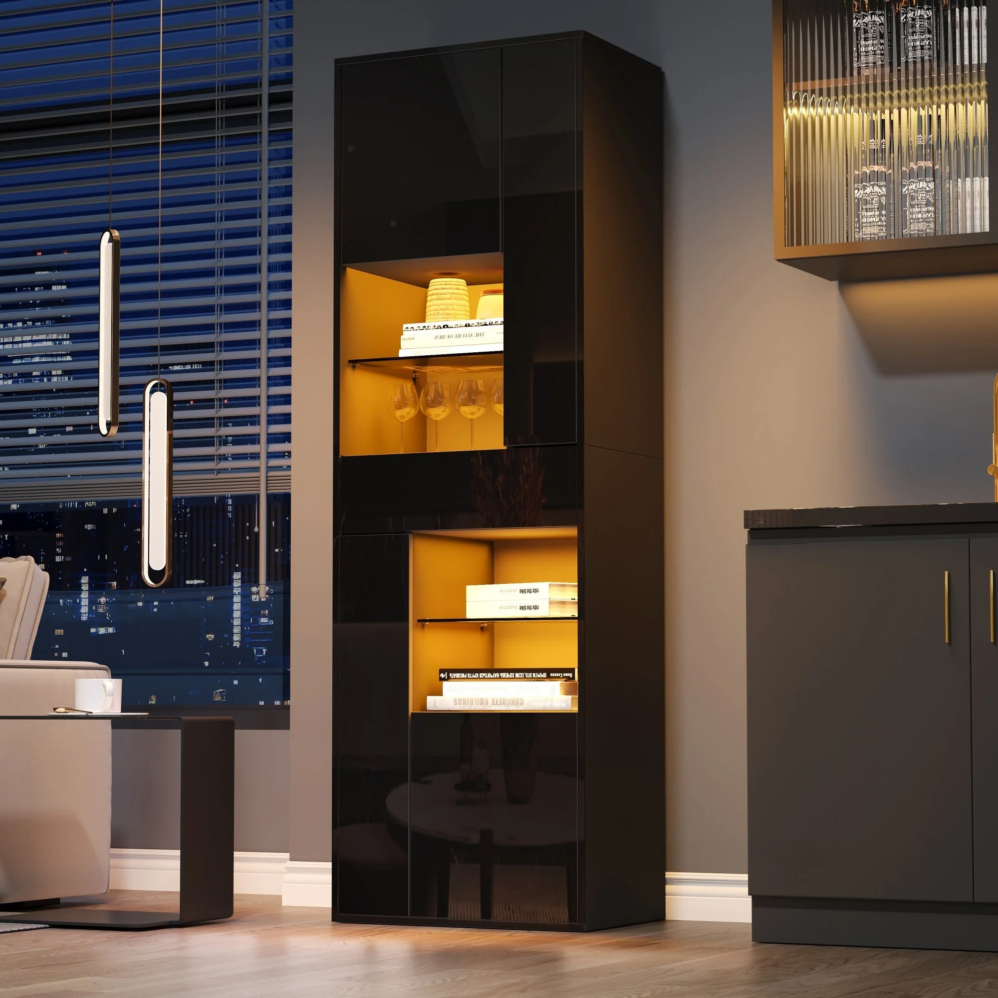 Display Cabinet 55x38x170cm Tall with LED Light, High-Gloss Black - Image 5