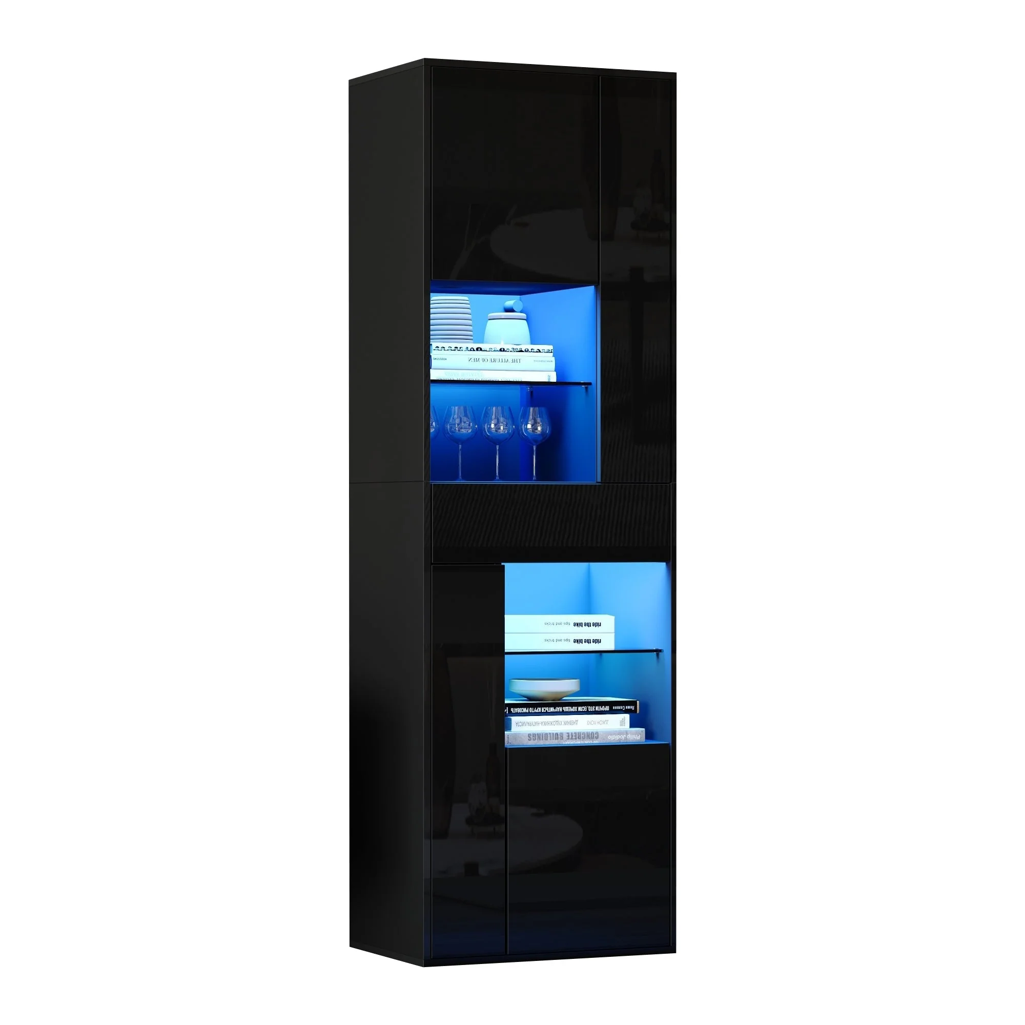 Display Cabinet 55x38x170cm Tall with LED Light, High-Gloss Black - Image 7