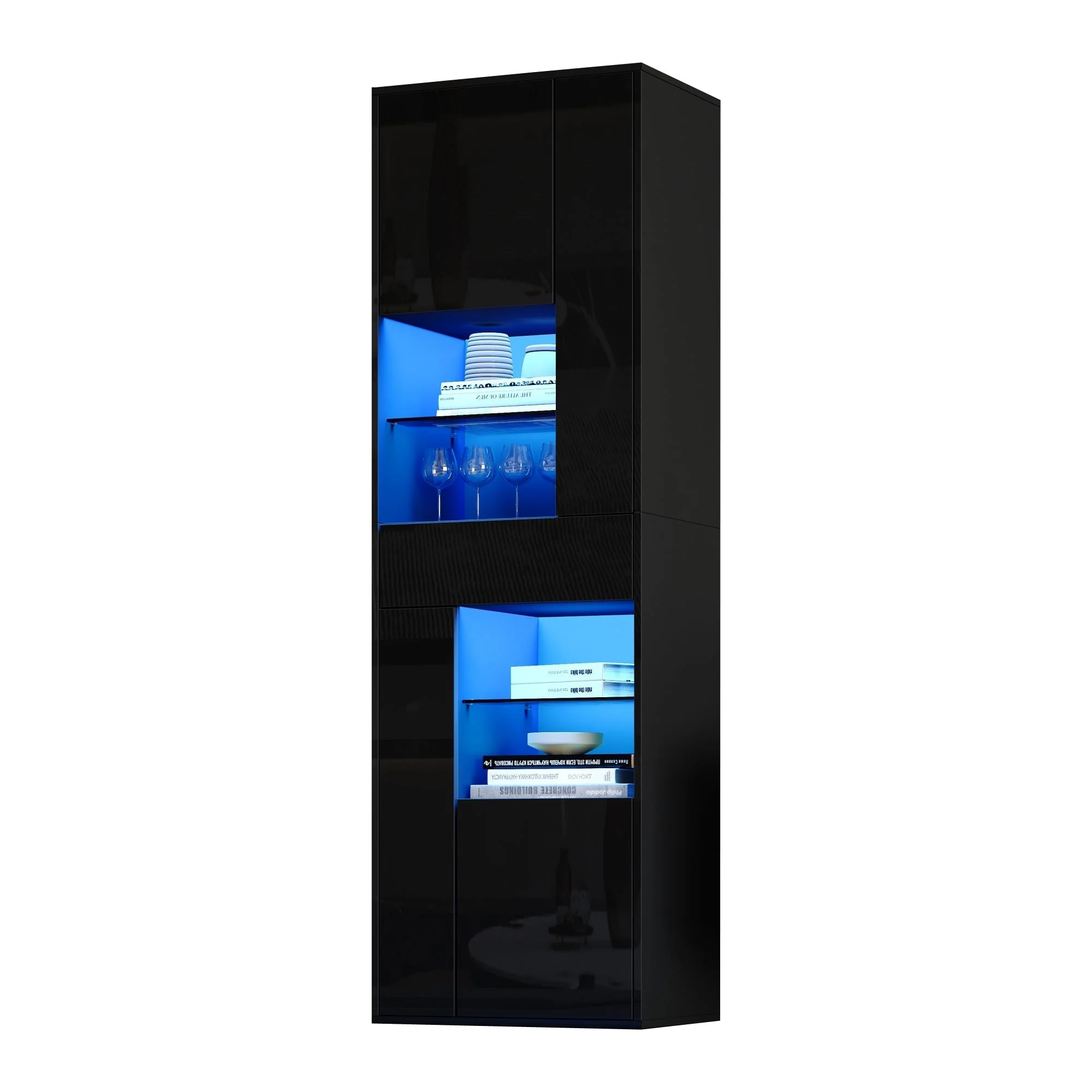 Display Cabinet 55x38x170cm Tall with LED Light, High-Gloss Black - Image 8