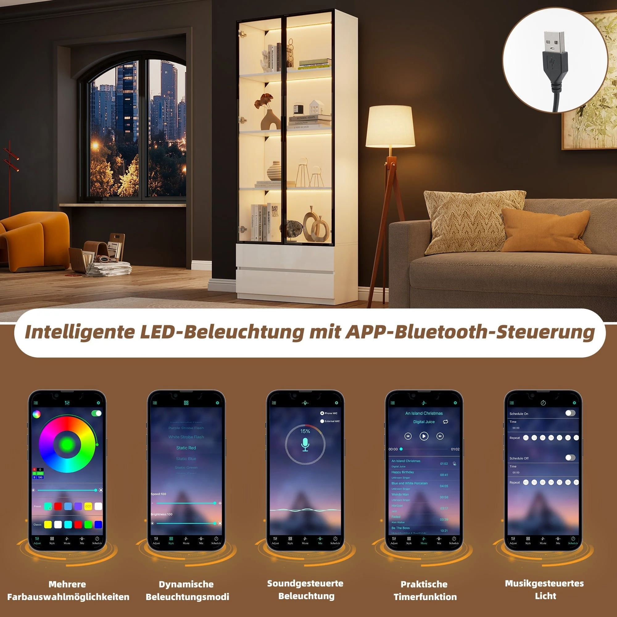 Display Cabinet 80x34x200cm Tall with LED Lights 2 Doors Aluminum Frame White - Image 7