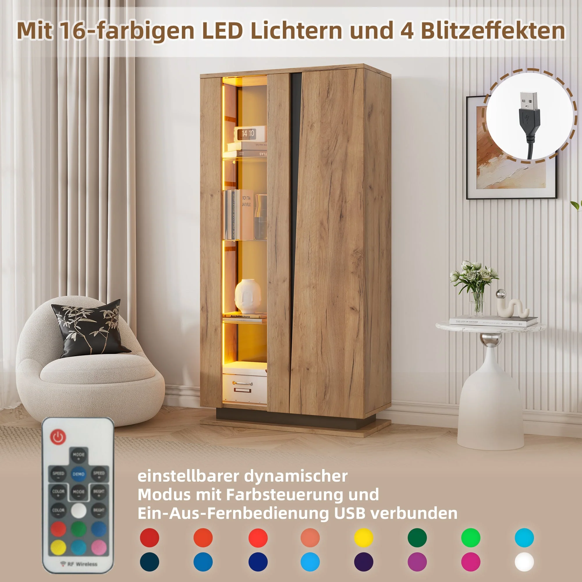 Display Cabinet 80x35x160cm 8 Shelves Glass Dividers Narrow Freestanding Acrylic Wood Color - Image 4