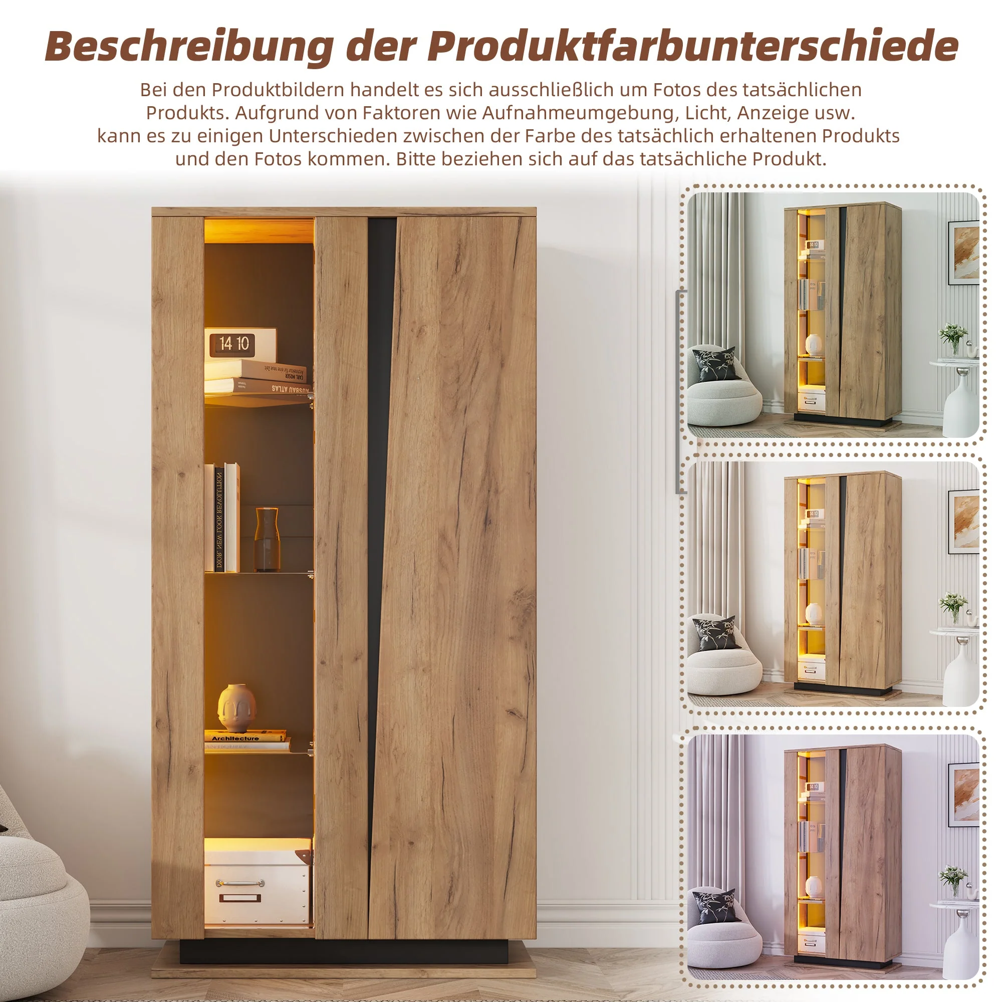 Display Cabinet 80x35x160cm 8 Shelves Glass Dividers Narrow Freestanding Acrylic Wood Color - Image 5