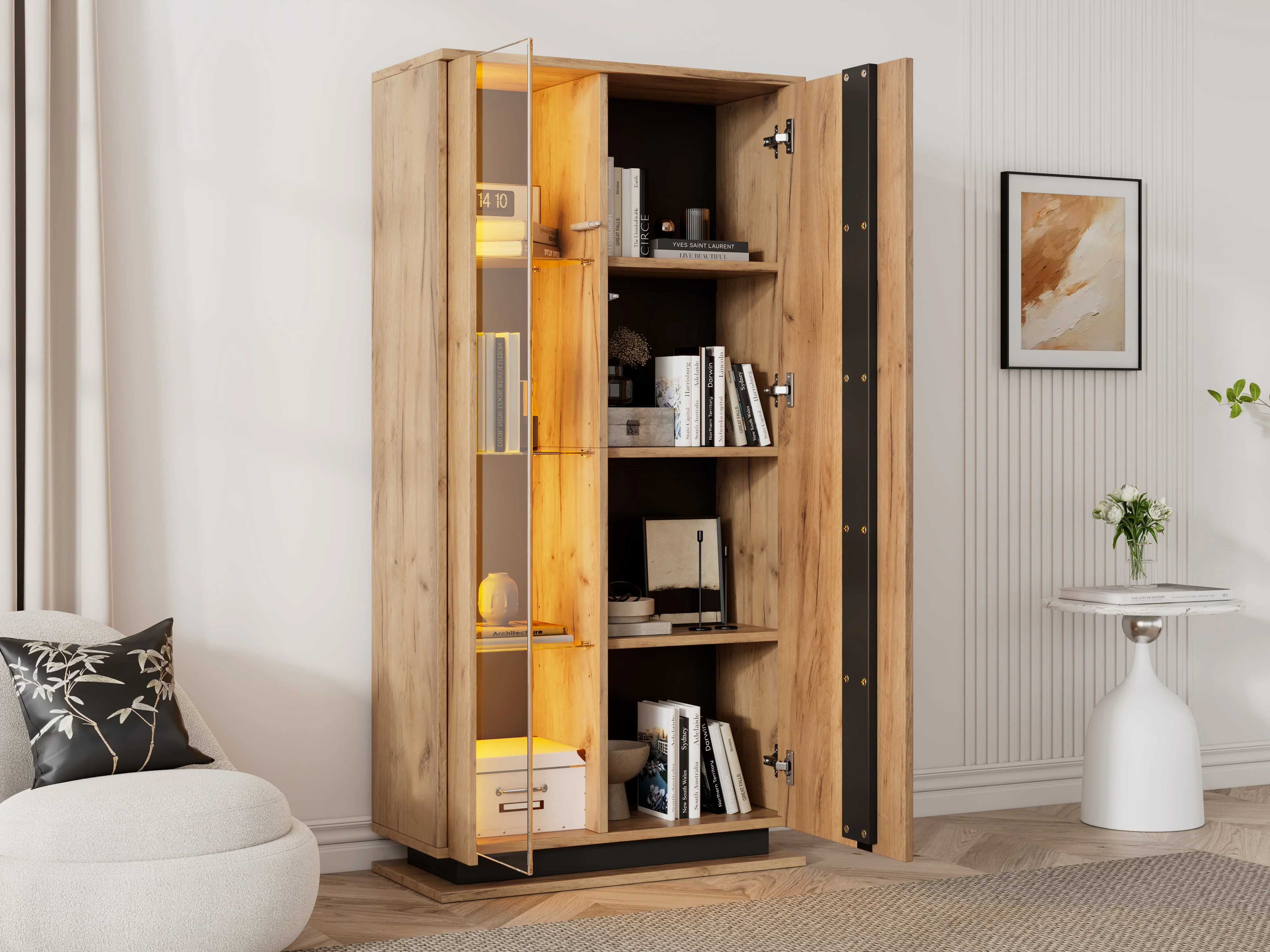 Display Cabinet 80x35x160cm 8 Shelves Glass Dividers Narrow Freestanding Acrylic Wood Color - Image 8