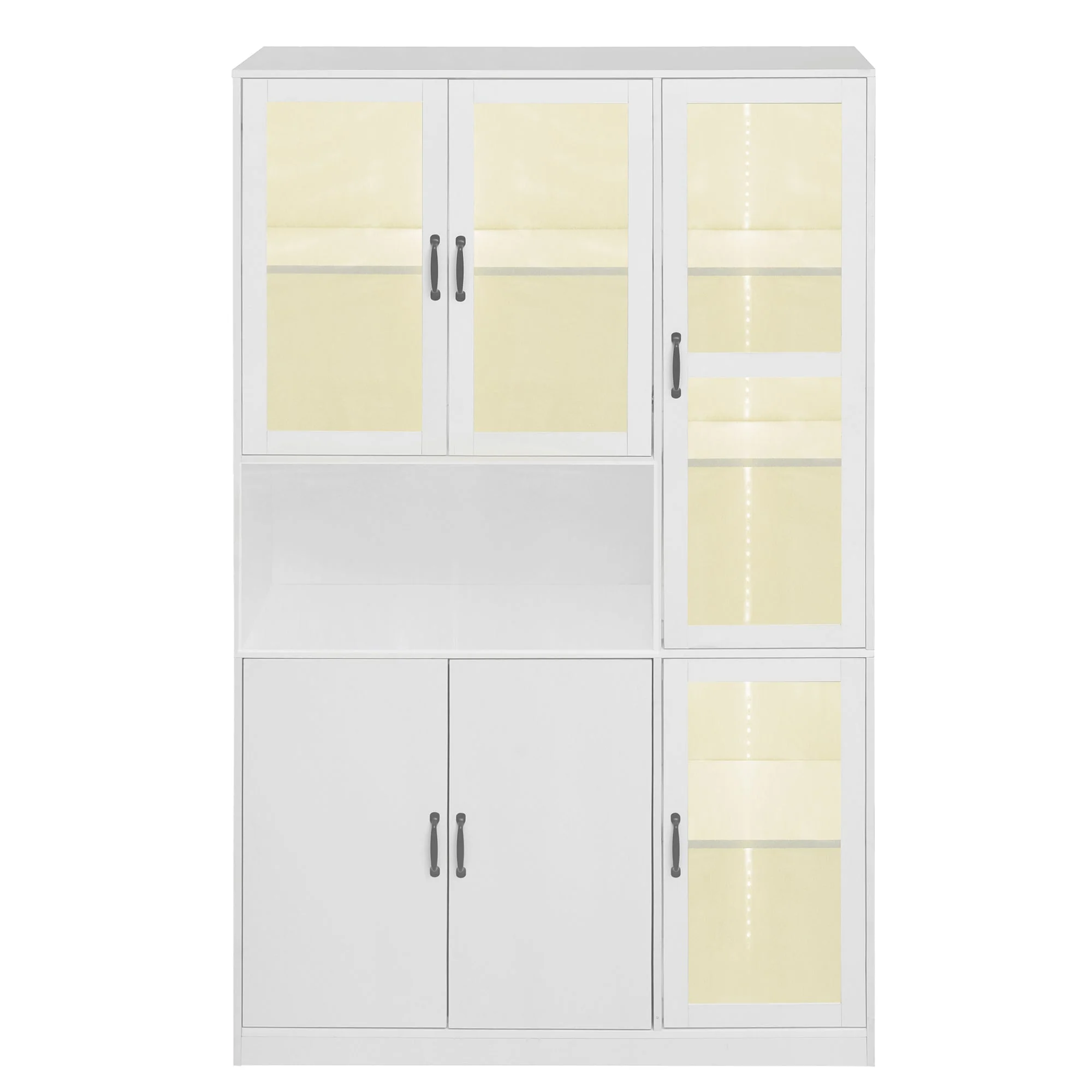 Display Cabinet Bookcase, LED Light, White - Image 2