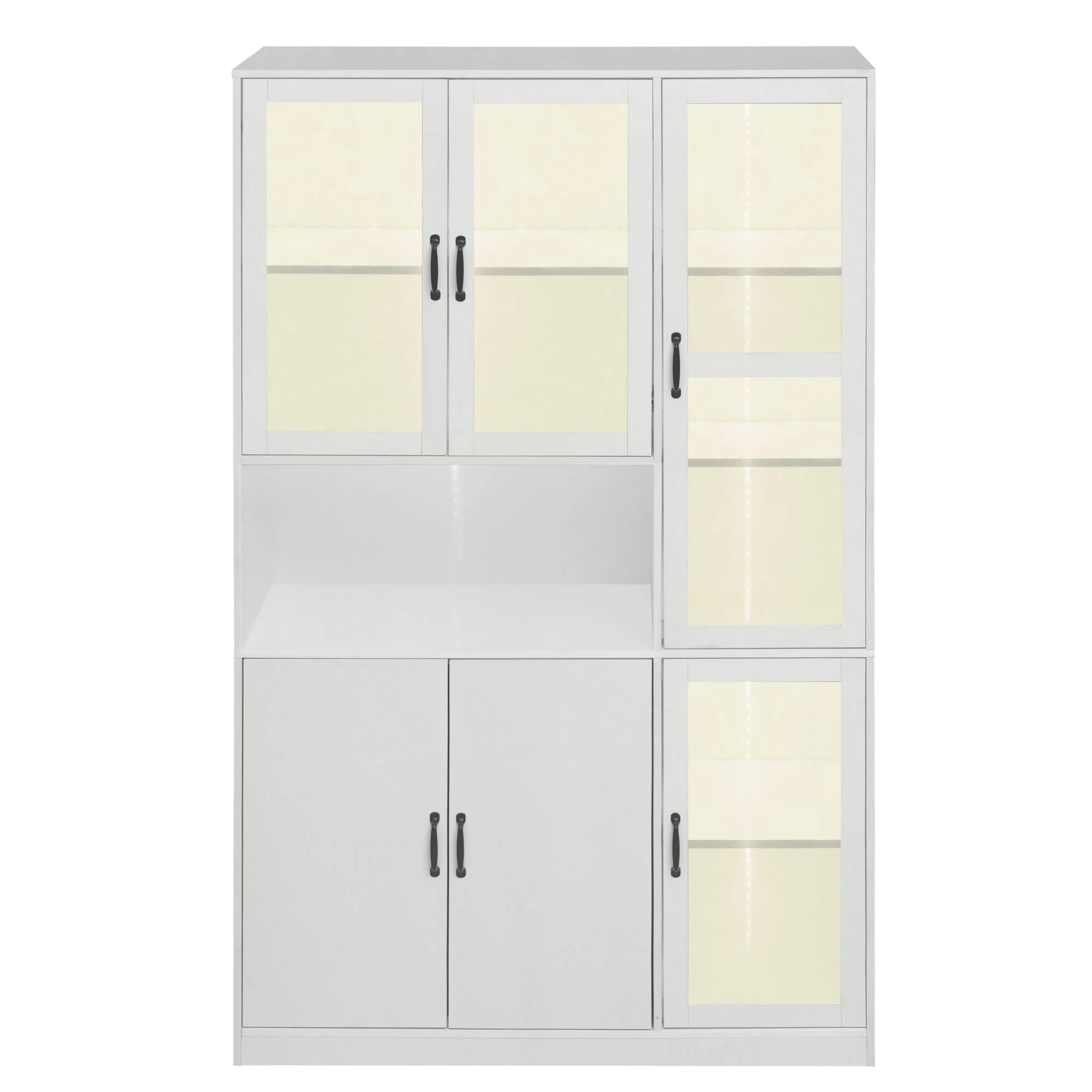 Display Cabinet Bookcase, LED Light, White - Image 3