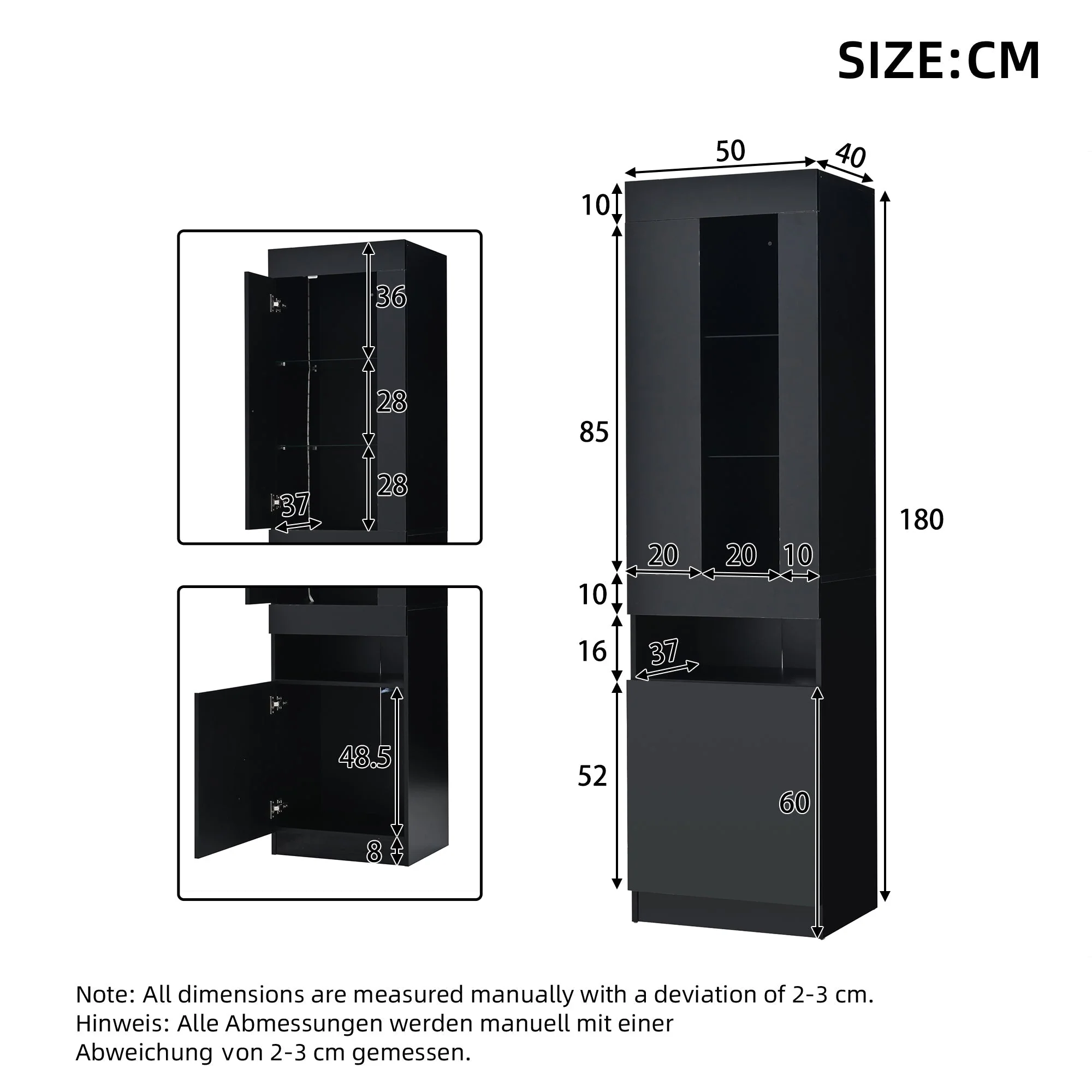 Display Cabinet LED Freestanding Storage - Black - Image 7