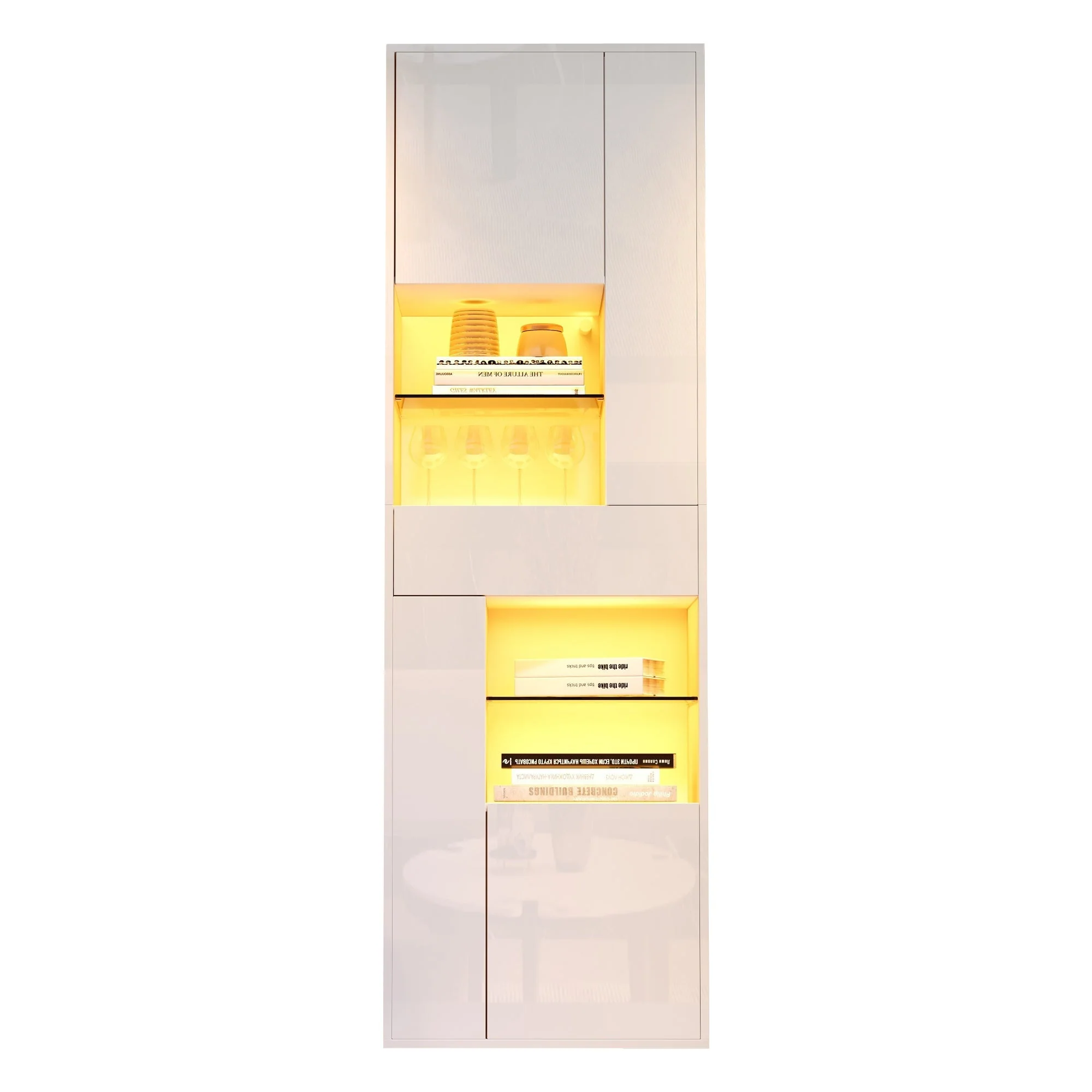 Display Cabinet Tall, LED High-Gloss 1 Drawer 4 Cabinets 55x38x170cm, White - Image 8