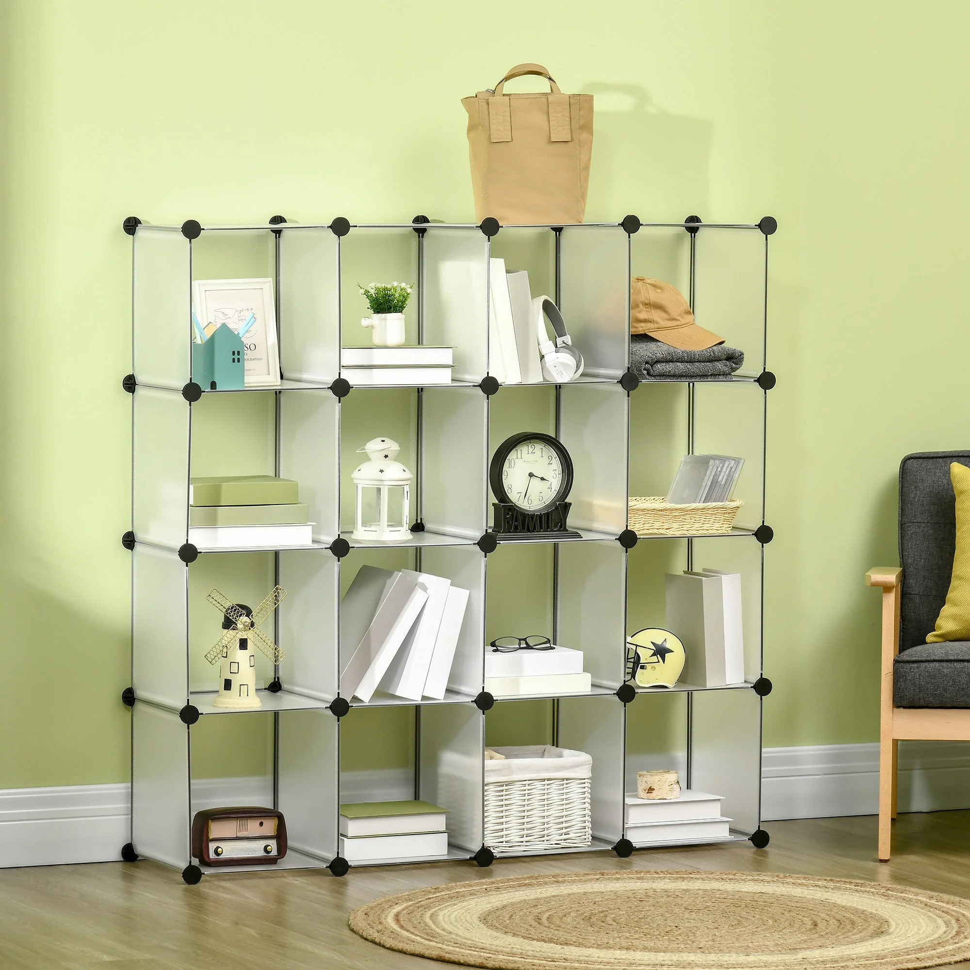 DIY Cube Shelving System 16 Cube Storage Boxes Plastic White