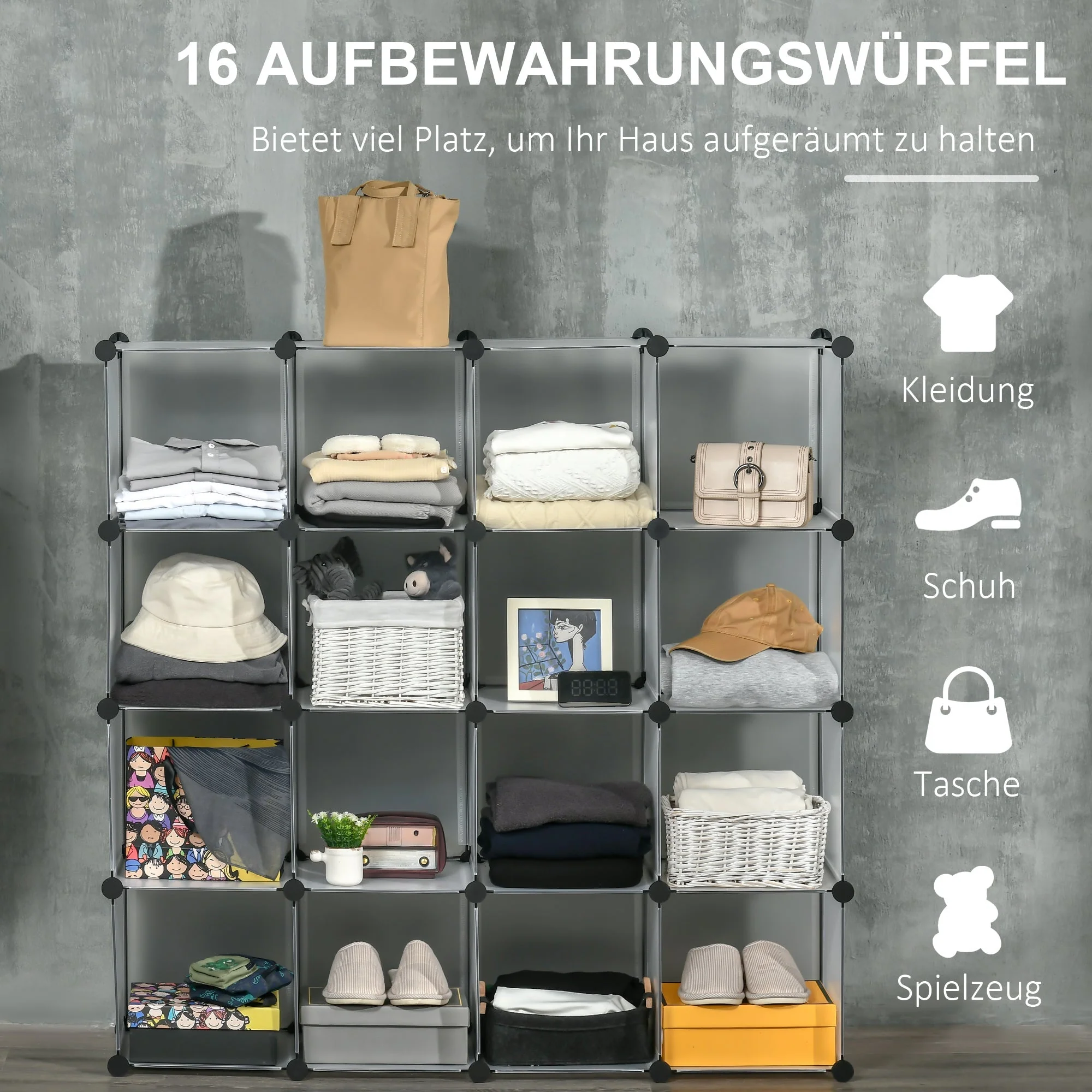 DIY Cube Shelving System 16 Cube Storage Boxes Plastic White - Image 4