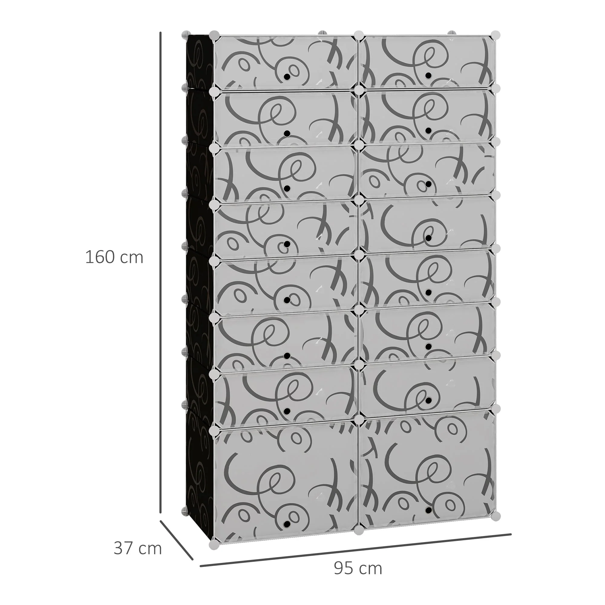 DIY Shoe Cabinet, 16 Compartments, Modular Wardrobe, PP Black + White - Image 3