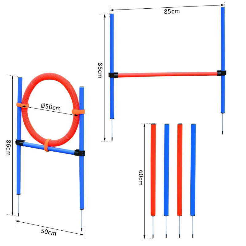 Dog Agility Set, 3 in 1, Slalom Hurdle Jumping Ring, Blue+Red - Image 3