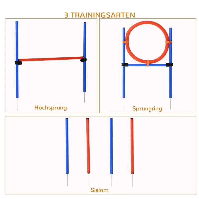Dog Agility Set, 3 in 1, Slalom Hurdle Jumping Ring, Blue+Red - Image 4